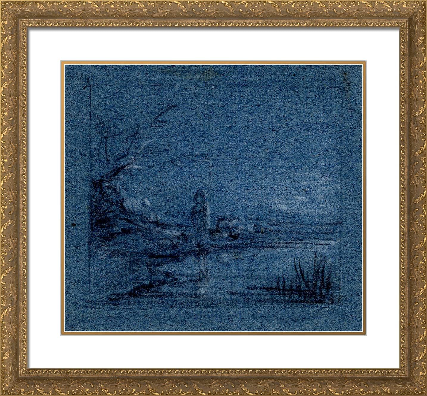 ArtDirect Gainsborough, Thomas 21x20 Gold Ornate Framed Art Print with Double Matting Titled: Open Landscape With Shepherd and Sheep