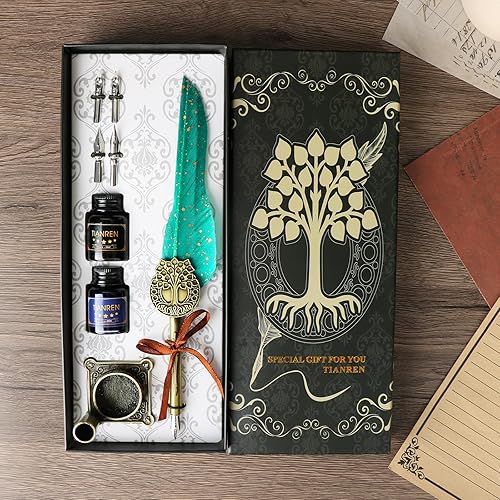 Miniatura 48 de Juego de bolígrafos y tintas, juego de tinta de pluma, bolígrafo de caligrafía antiguo con 4 puntas reemplazables, 2 botellas de tinta, soporte