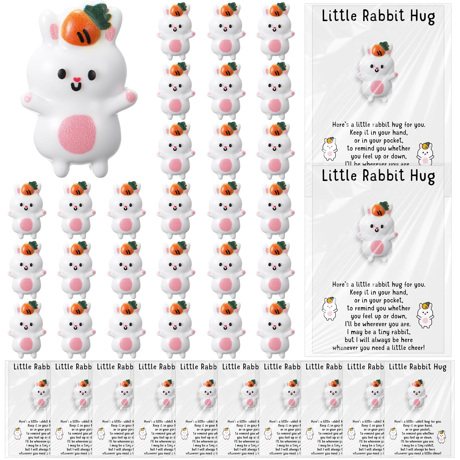 XunYee 18 Sets Pocket Hug Positive Resin Bunny Animal Tokens with Encouragement Cards, Small Gifts Bulk for Coworkers Employee Teacher Adults Party Favors, Emotional Support Stress Relief Gifts