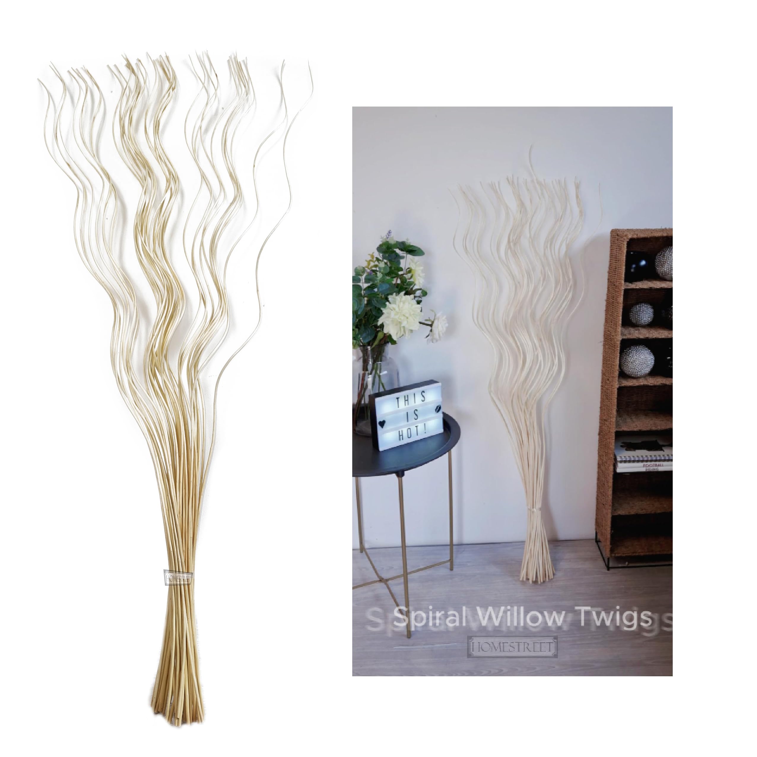 Homestreet Flowers Coffee, Black, Natural, Silver, Gold Tall Spiral Willow Twigs Bunch For Floor Standing Vases And Displays 40 Twigs By Homestreet® (Washed)
