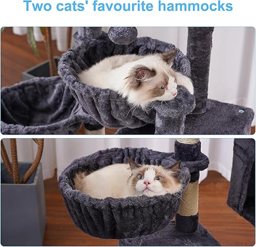 Miniatura 5 de Hey-brother Árbol para gatos, torre para gatos de interior, casa para gatos con cama acolchada grande, acogedor condominio, hamacas, postes