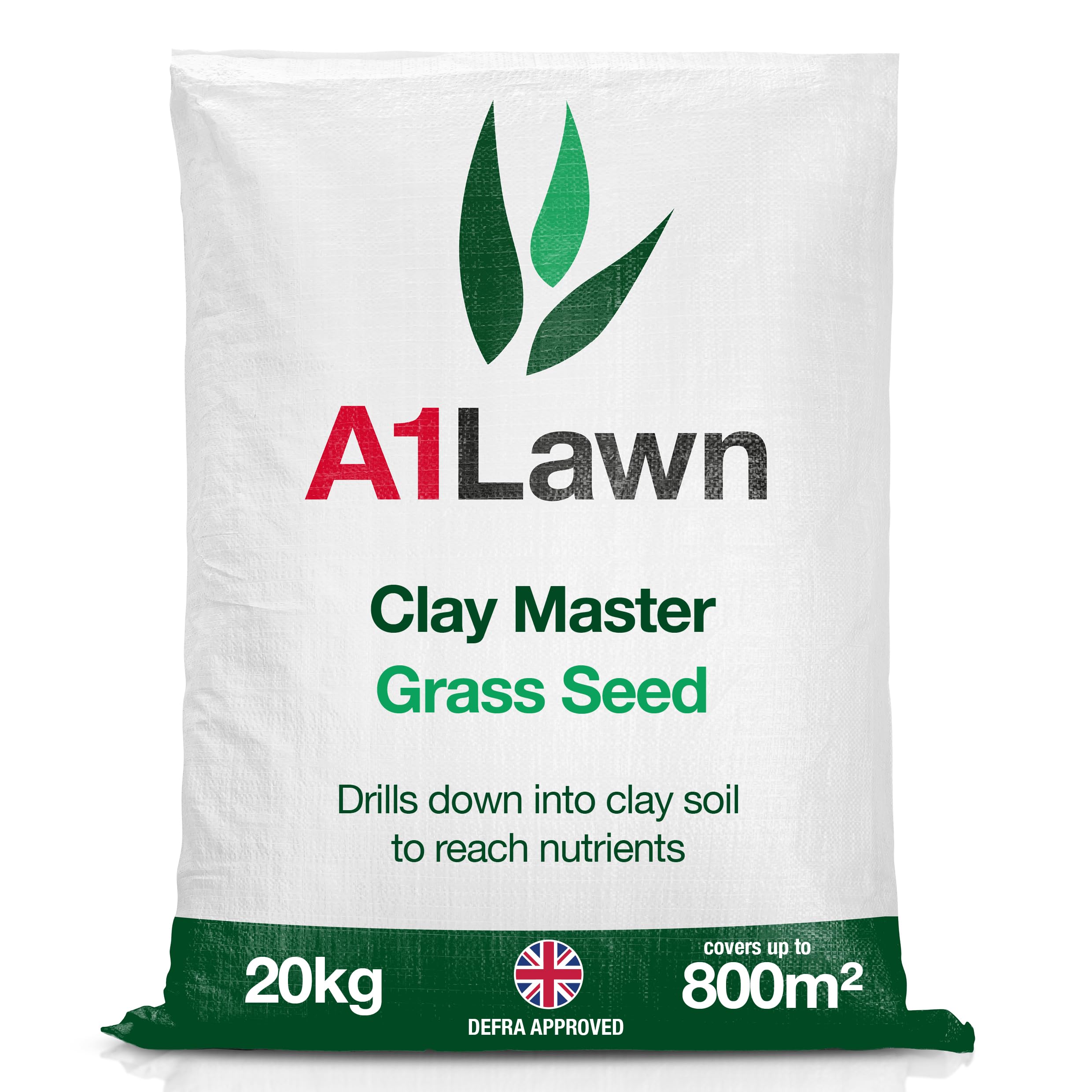 A1 Lawn, Clay Master Grass Seed for Heavy UK Soil - Deep Rooting, Disease Resistant, SASA/FERA Certified, 20kg