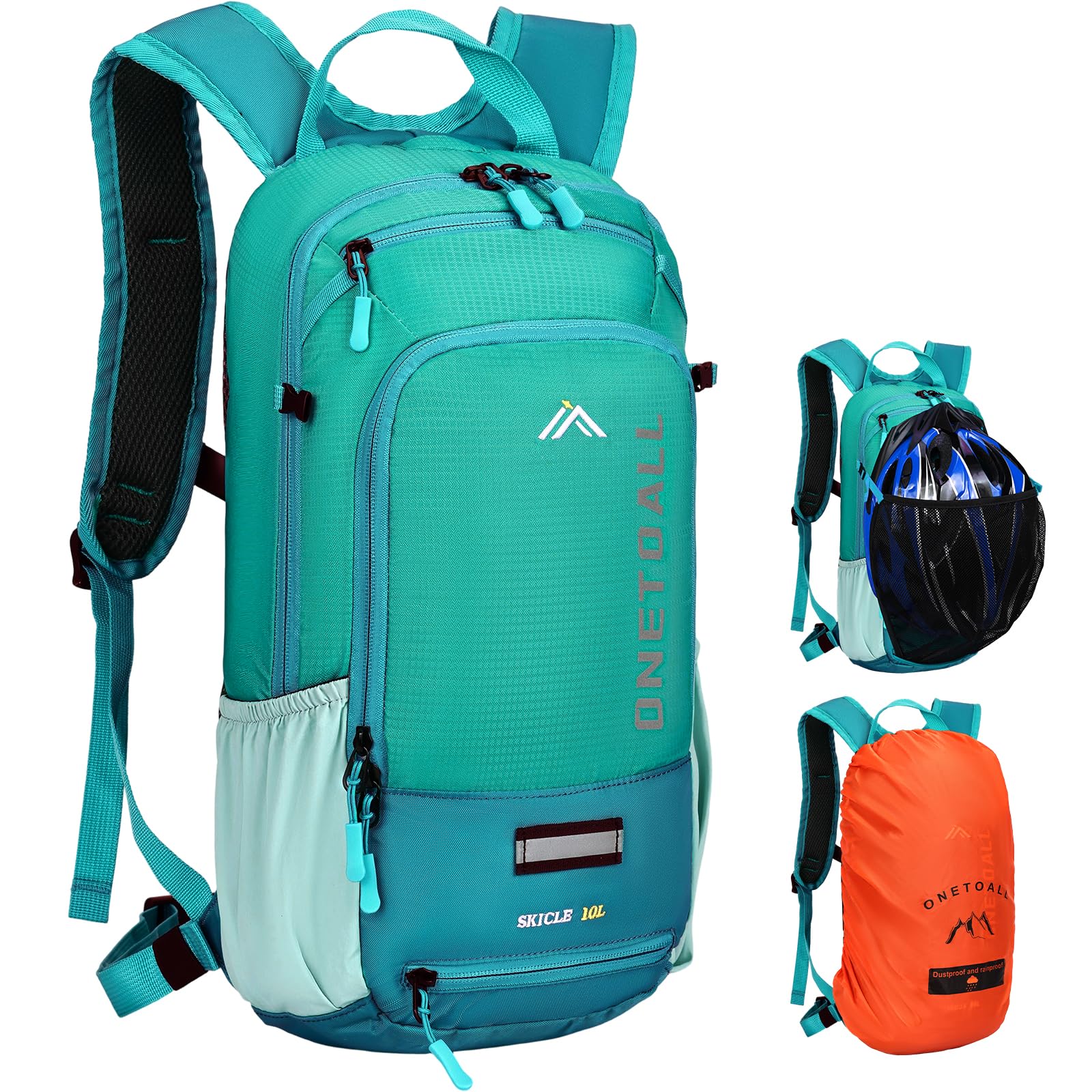 LOCAL LION ONETOALL Fahrradrucksack Klein 10L mit Regenschutz und Helmnetz, Skirucksack für Damen und Herren, Kleiner Wanderrucksack Wasserdicht zum Skifahren Radfahrren Wandern Tagestour