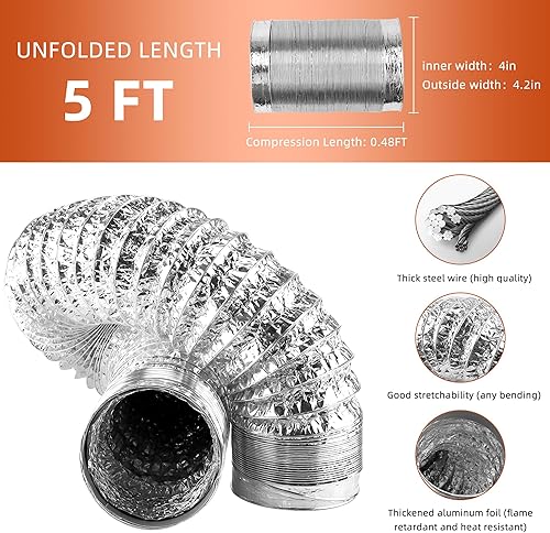 Miniatura 4 de AMI PARTS TDIDVKZW - Kit de ventilación para secadora interior con conducto Proflex de 4 pulgadas por 8 pies, blanco, 4 pulgadas