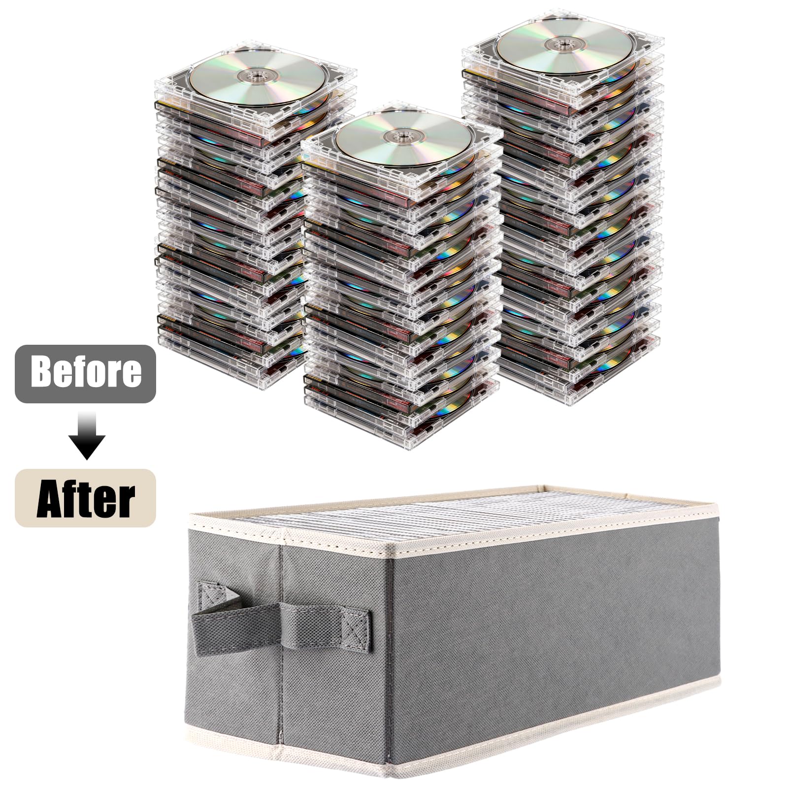 DAJAVE 4 cajas de almacenamiento para CD, 36 x 16 x 14 cm, para 30 CD en estuches completos, 60 CD en fundas delgadas y 165 CD en fundas para CD