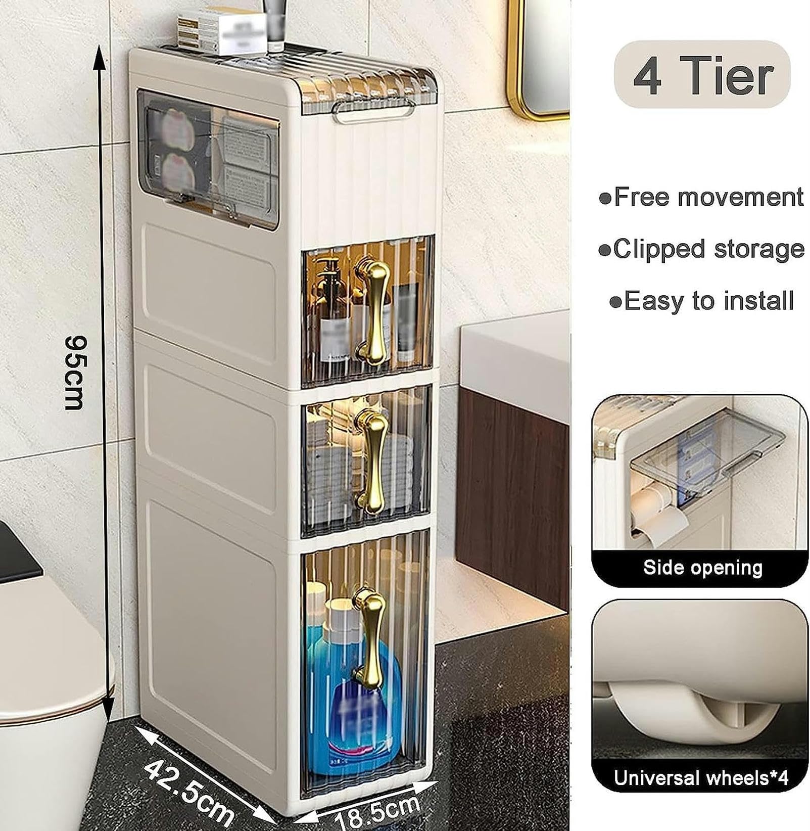 Armario de baño con cajones apilables, organizador de Papel higiénico para armario de baño, organizador de espacio Estrecho para baño, estante para cajón, almacenamiento