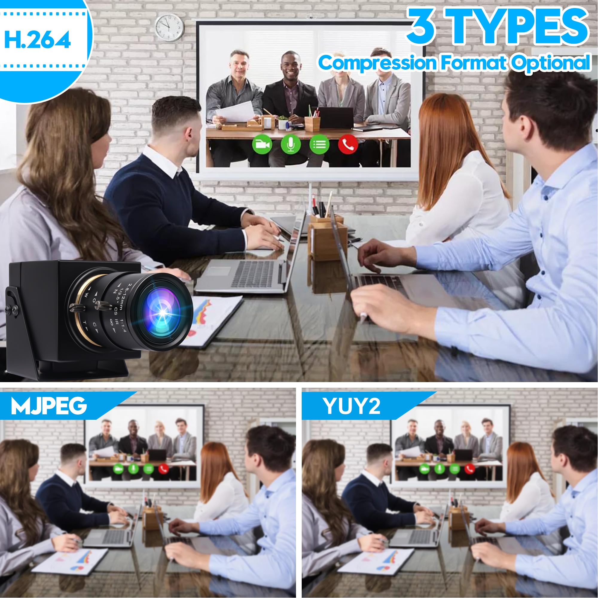 ELP Webcam USB 3.0 4K 60fps - Uscita HDMI per TV/Monitor - Zoom Manuale - Videoconferenza PC Camera ad alta velocità - Messa a fuoco variabile H.264