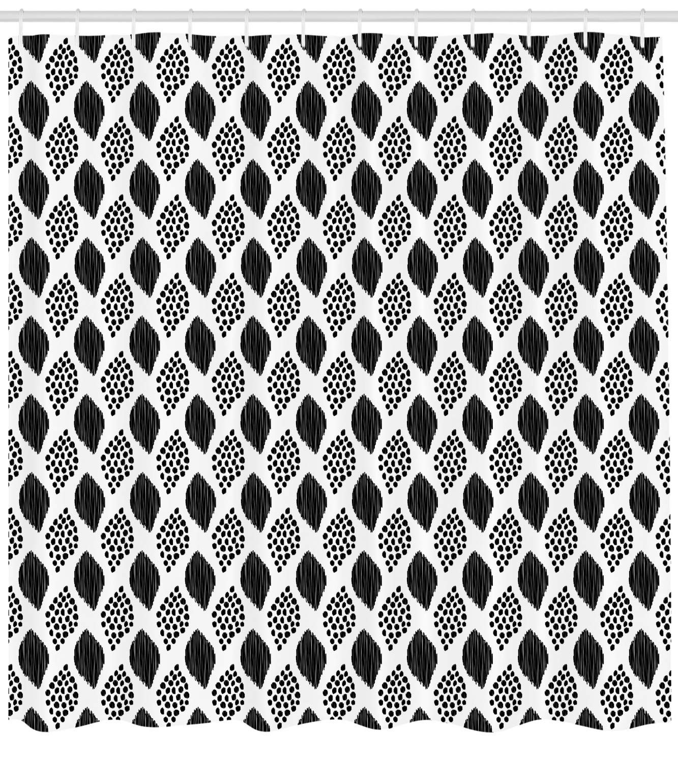ABAKUHAUS Black and White Shower Curtain, Scribble Pattern with Abstract Black Dotted Leaves on White Background - Image 2