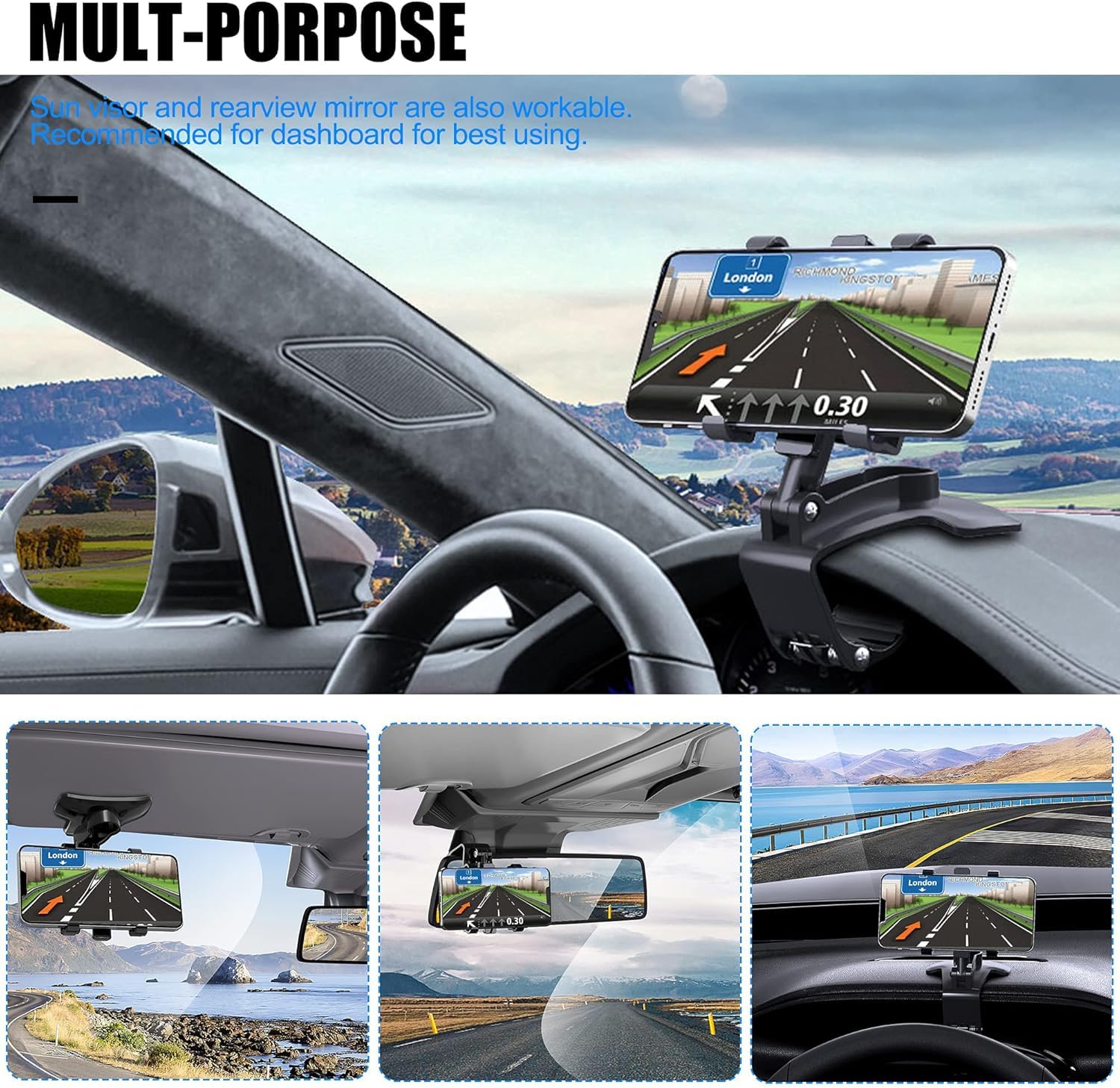 Support de téléphone Multifonction pour Tableau de Bord de Voiture pour VW Caddy 5/V 2020-2024 2025, Support de Téléphone Voiture Rotation à 360 degrés
