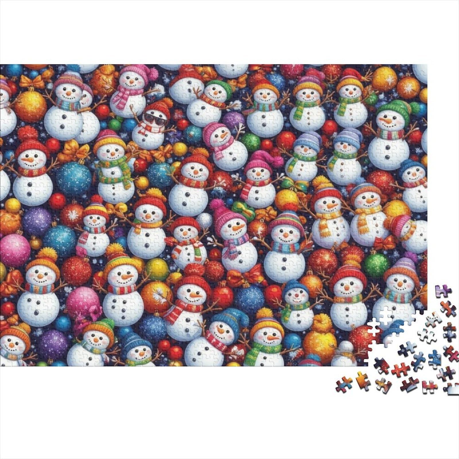 Christmas Snowmen Collage Wooden Jigsaw Puzzle Waterproof 1000 Piece Puzzles for Adults Colourful Challenging Games