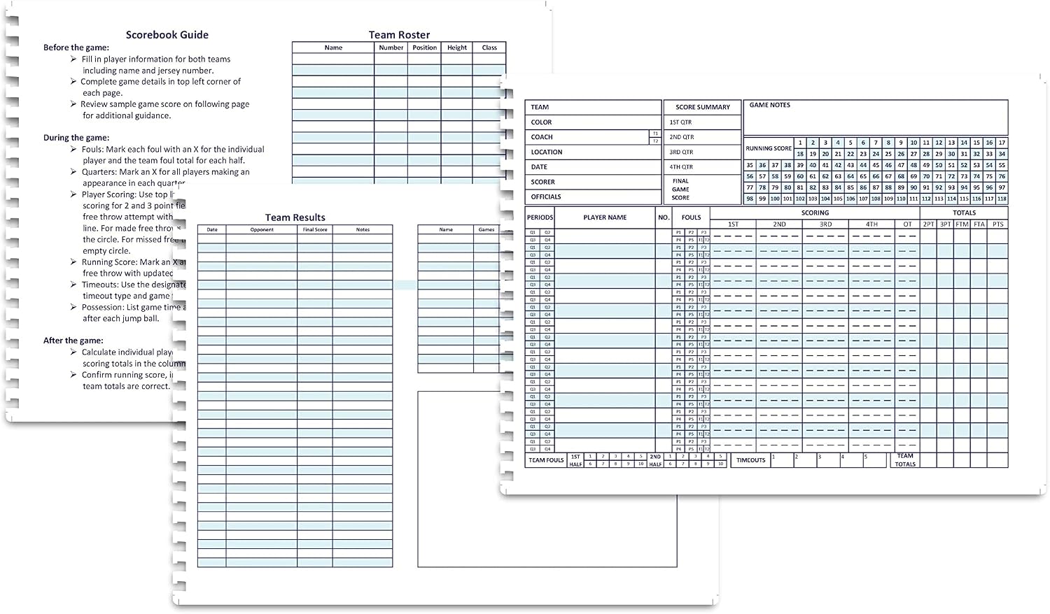Basketball Scorebook for 36 Games | 8.5 In x 11 In Basketball Playbook w/ Wire Binding | League, High School, or Middle School Basketball Score Book for Coaches | Basketball Stats Book Made in the USA