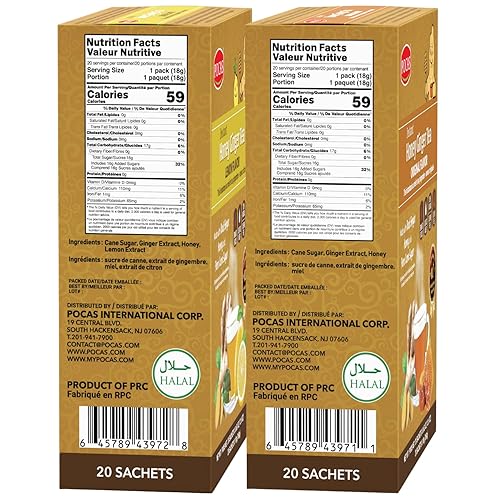 Miniatura 2 de Pocas Té Honey Ginger Tea, sabor original + té de jengibre y miel, paquete de sabor a limón, paquetes de té instantáneo en polvo, té de cristales de