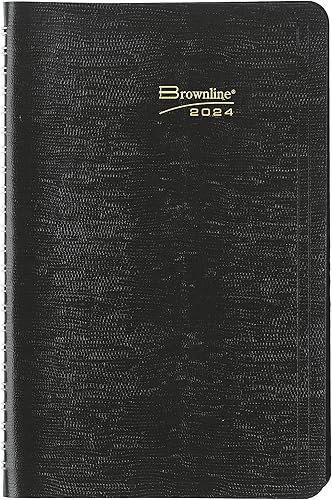 Brownline Agenda semanal esencial 2024, libro de citas, 12 meses, enero a diciembre, encuadernación de doble alambre, 8 x 5 pulgadas, negro