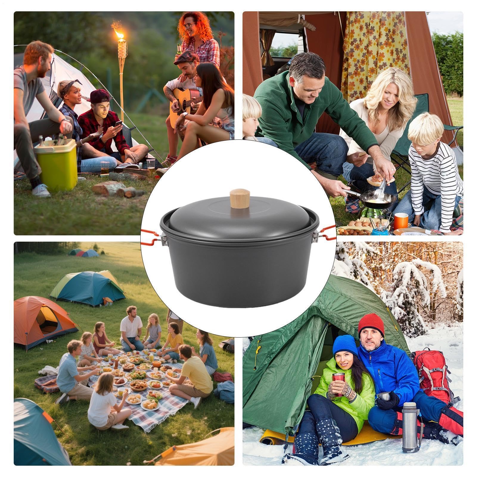 Sartenes Para Cocinar Para Acampar - Olla Para Acampar Portátil, Equipo De Cocina De Aluminio, Cazuelas Resistente Al Calor De Gran Capacidad | Utensilios De Cocina Ligeros Para Exteriores