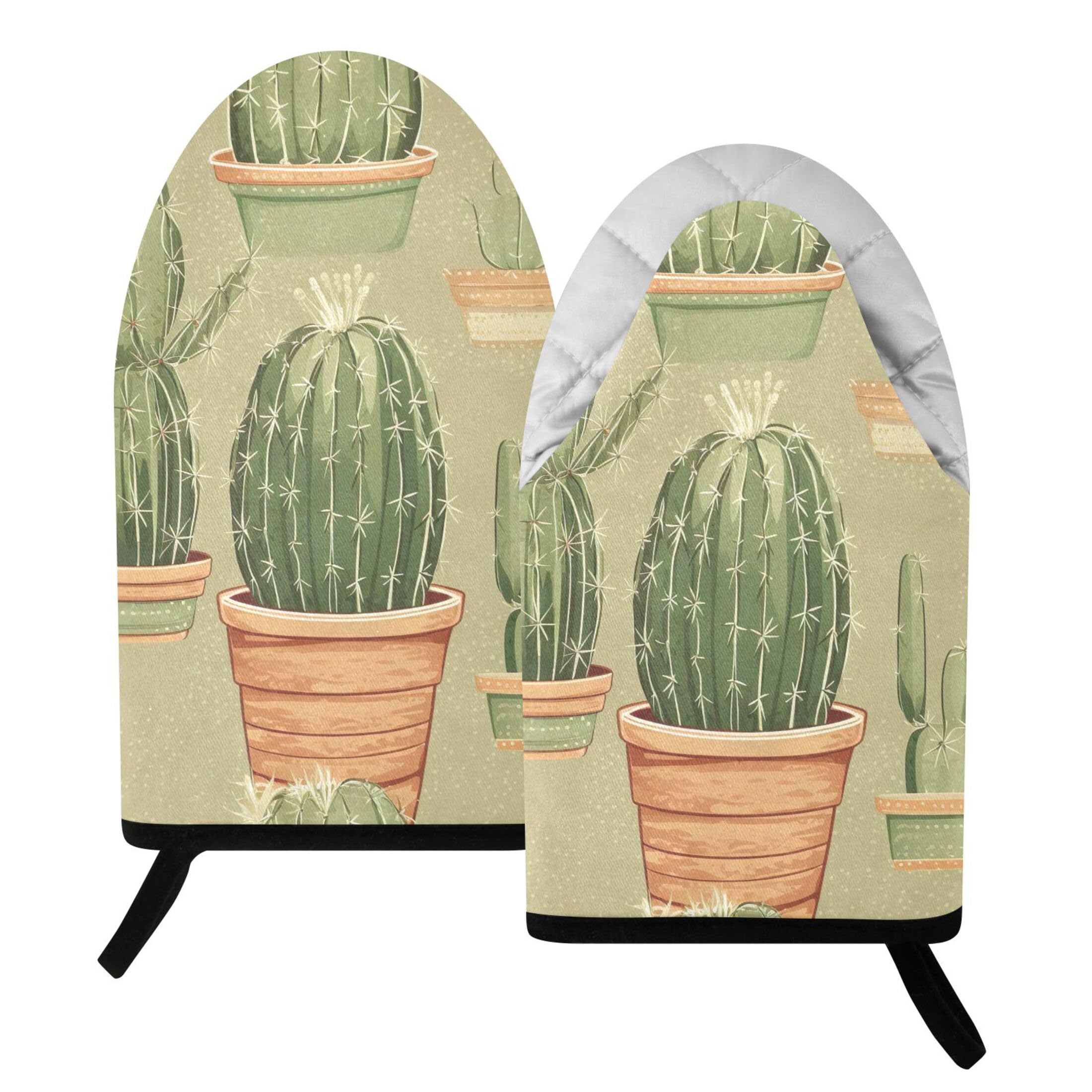 Kutsu Cactus Oven Mitts for Kitchen, Heat Resistant Cotton Oven Gloves for BBQ Baking Cooking, Breathable Kitchen Essentials, 2 pcs