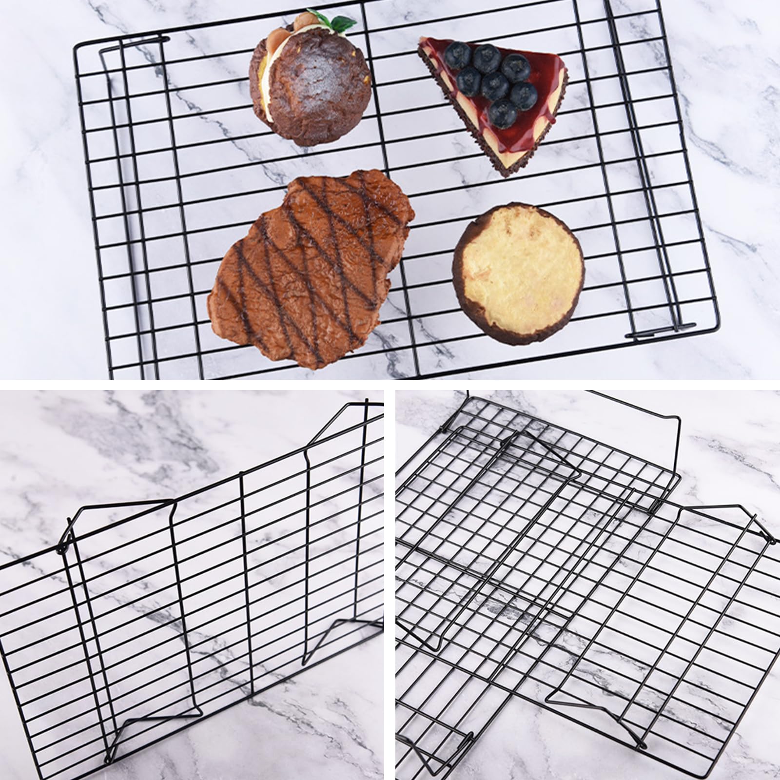 Sifxouped Juego de 4 Rejillas de Enfriamiento Apilables 40 x 25 cm Rejillas para Tartas con Revestimiento Antiadherente Plegables Aptas para Galletas Tartan sin BPA Aptas para Horno Lavavajillas — view 6