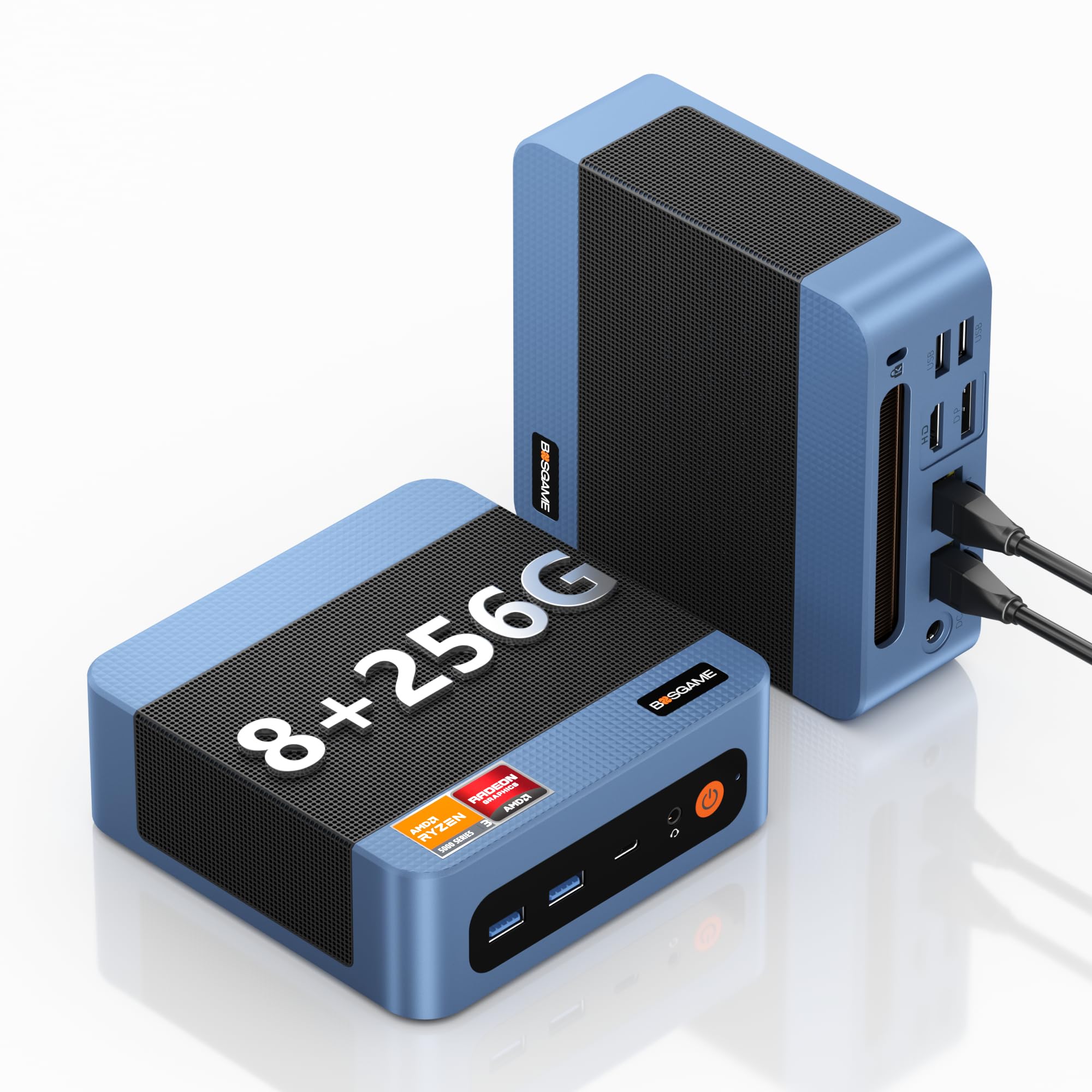 BOSGAME E5 Mini PC AMD Ryzen 5300U W-11 Pro (hasta 3.8 GHz, Superior 4300U/N150) 8 GB de RAM DDR4, SSD de 256 GB, Triple Pantalla 4K, WiFi 5, BT5.0, Doble LAN. Micro PC para Escuela/Negocios/hogar