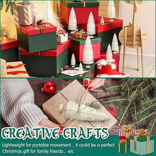 Miniatura 5 de Geetery 25 árboles de Navidad, árboles de sisal artificiales, árboles de sisal, árboles con base de madera para fiesta de Navidad, hogar, mesa,