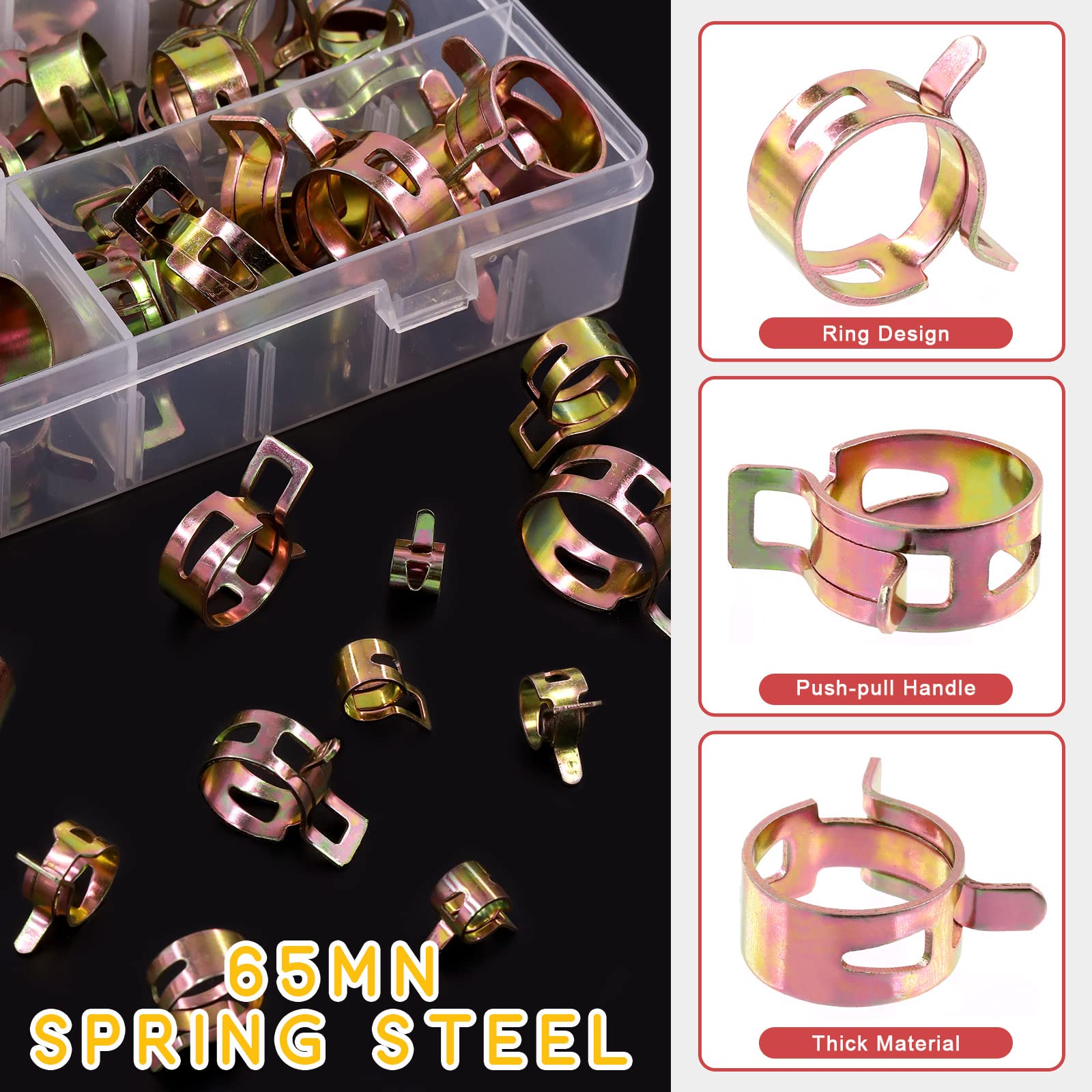 Glarks 121-teiliges Set Mit Federband-Clips & Zange - 12 Größen Für Schläuche Und Leitungen