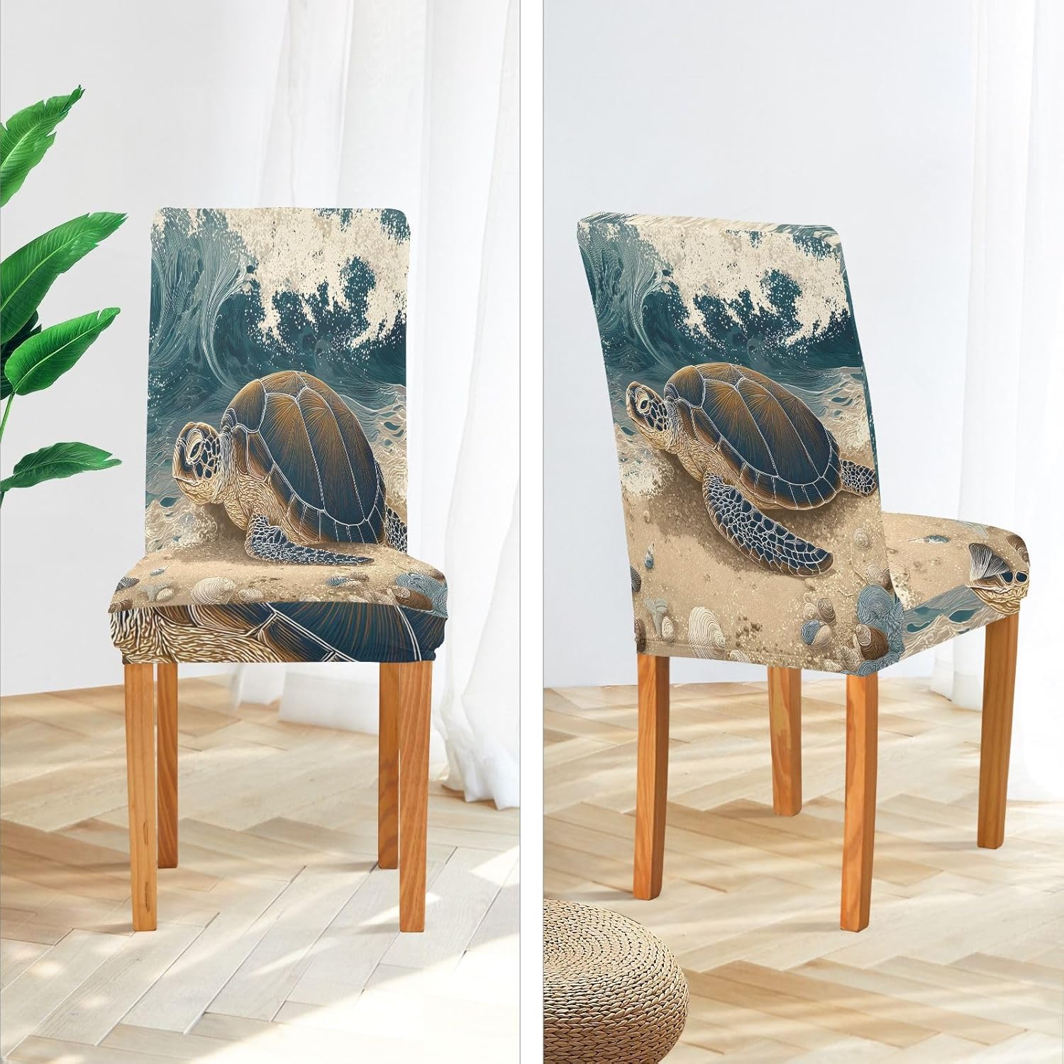 ALAZA Chair Covers for Dining Room, Sea Turtle on Beach Stretch Chair Cover Sets Chair Protector Removable Washable for Ktichen Restaurant Hotel