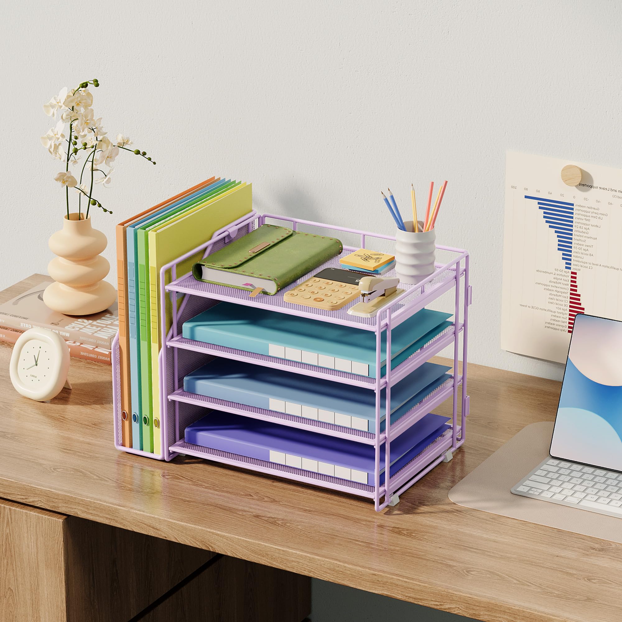 VITVITI Organizer Scrivania, 4 Livelli Portadocumenti, Organizer Ufficio con Portariviste, Accessori Scrivania per Riviste, Casa, Scuola (Viola)
