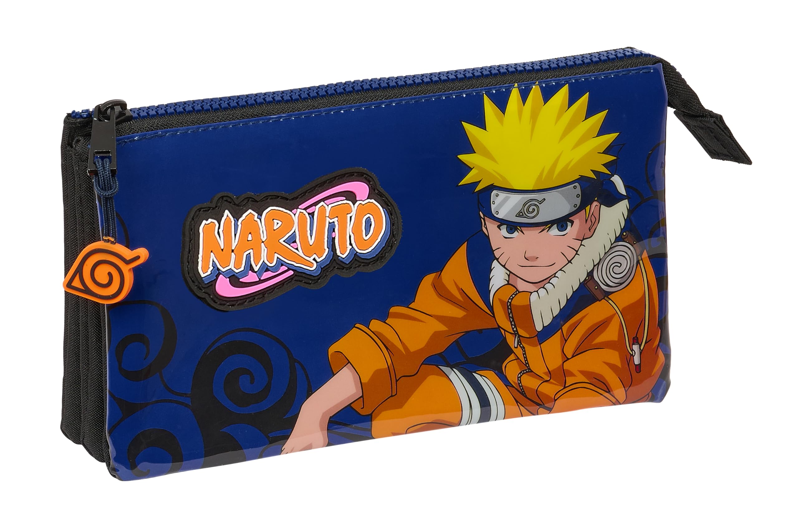 Safta Naruto Ninja, Triple Pencil Case, Children's Pencil Case, Ideal for School-Aged Children, Comfortable and Versatile