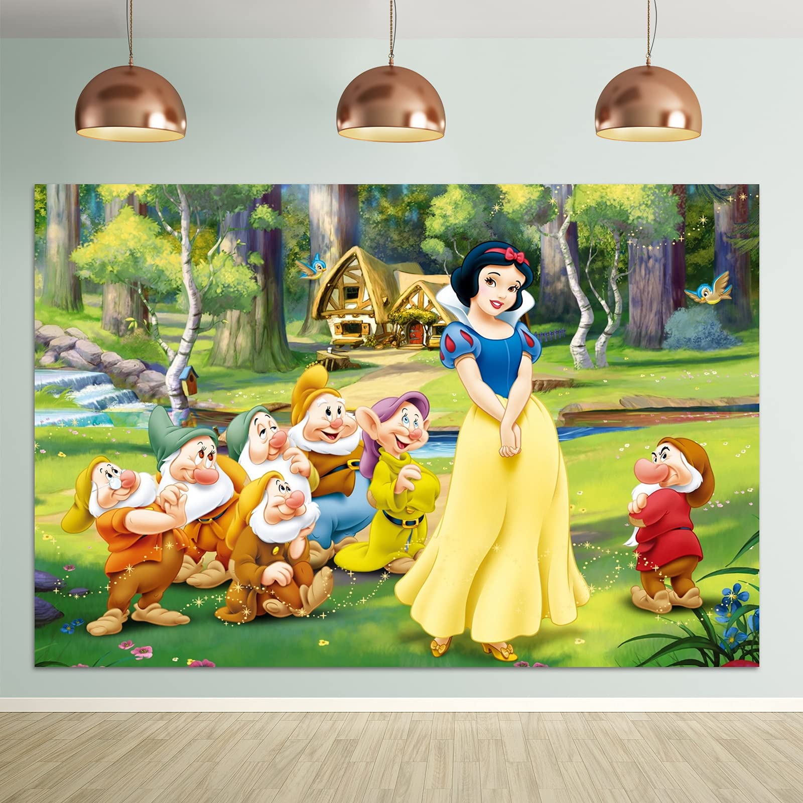 SEEN Princess and The Dw_arfs Backdrop for Birthday Party Decorations Girls Photography Background Baby Shower Newborn Supplies Banner 5x3ft, 150x100cm