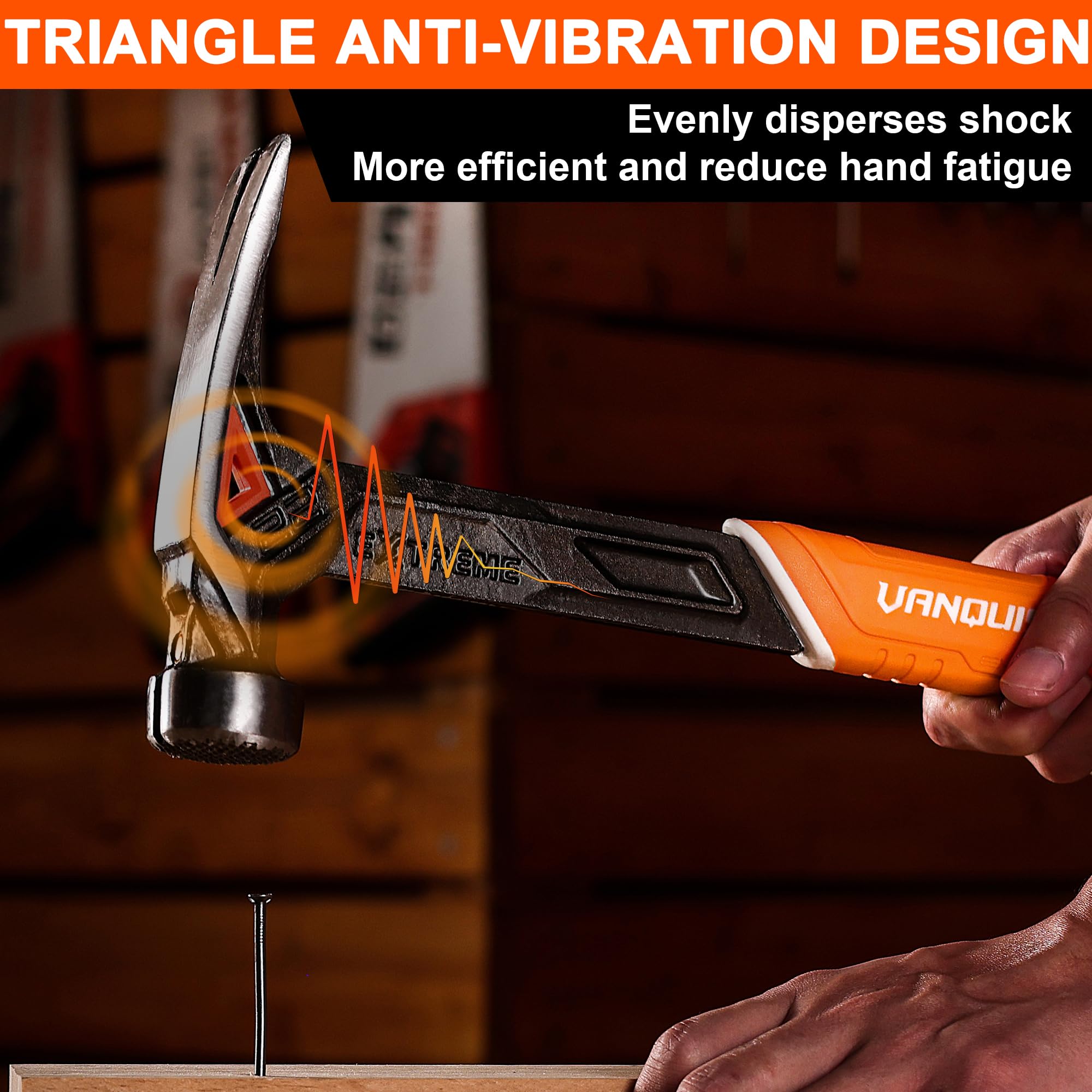 Vanquish Milled Face Framing Hammer with 17 Oz Iron Head One Piece