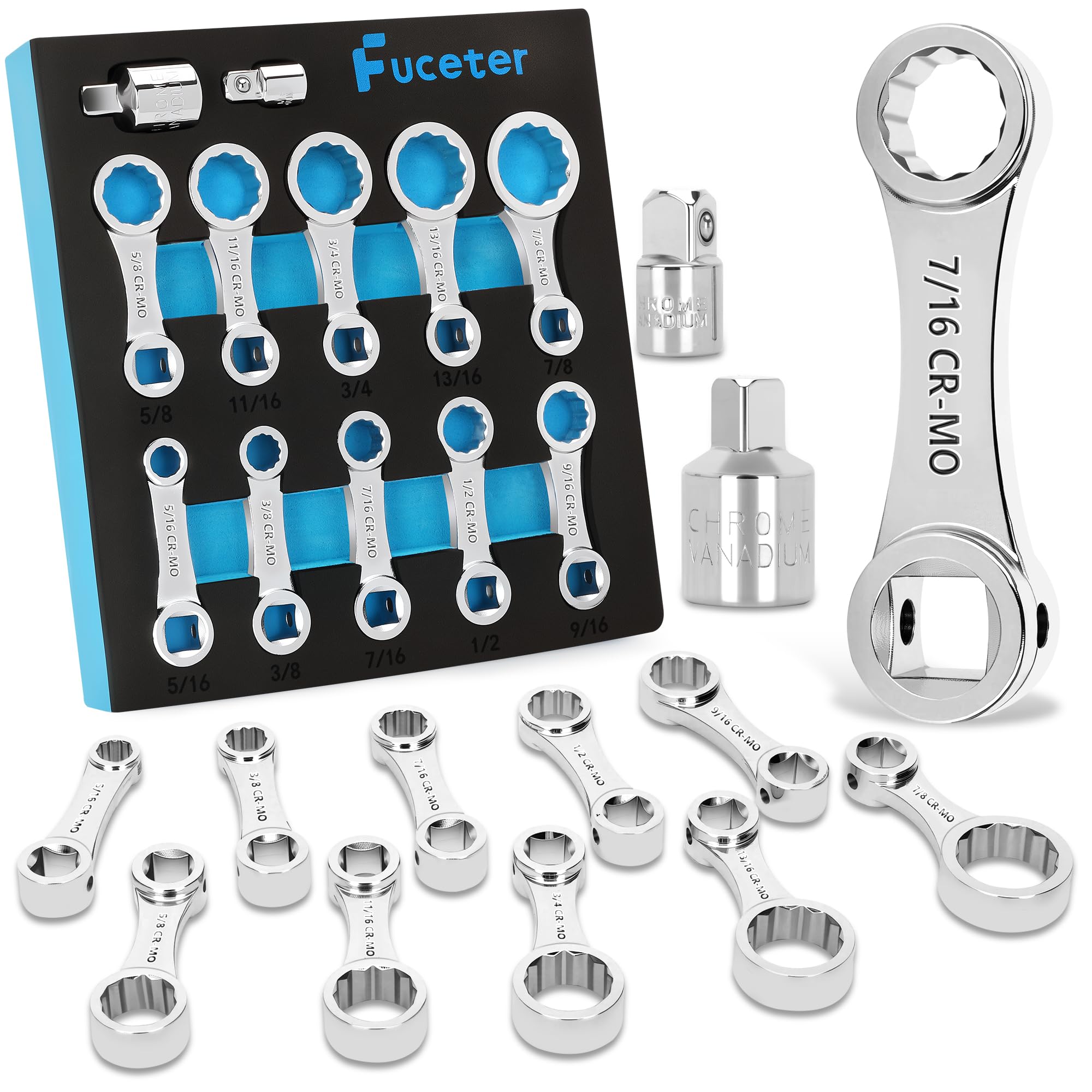 Drehmomentadapter-Set SAE 12-teilig, inklusive 5/16 Zoll, 3/8 Zoll, 7/16 Zoll, 1/2 Zoll, 9/16 Zoll, 5/8 Zoll, 11/16 Zoll, 3/4 Zoll, 13/16 Zoll, 7/8 Zoll, 12 Point Box End Drehmoment