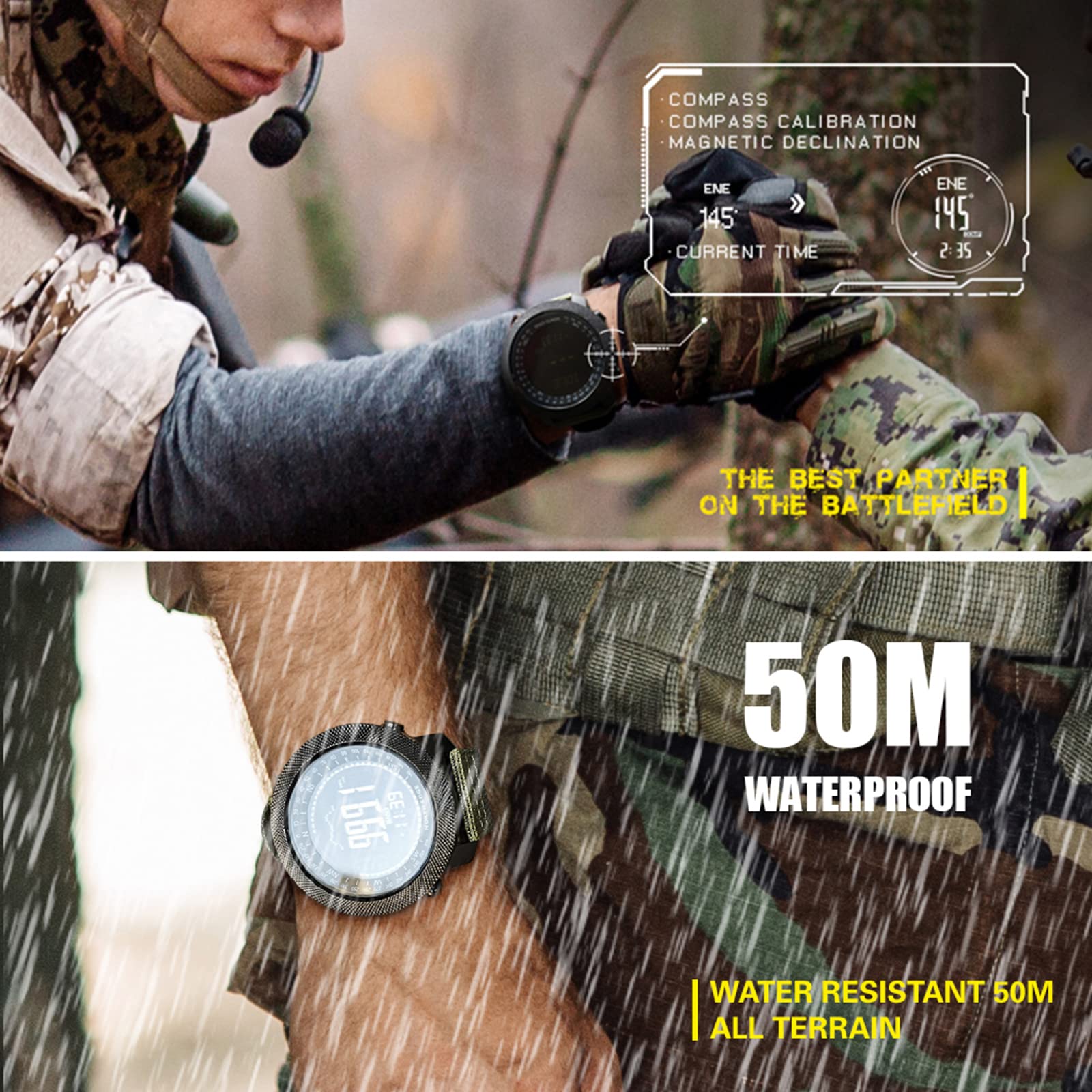 Irfora Orologio da polso impermeabile da uomo digitale con altimetro, bussola, World Time 50 m, impermeabile