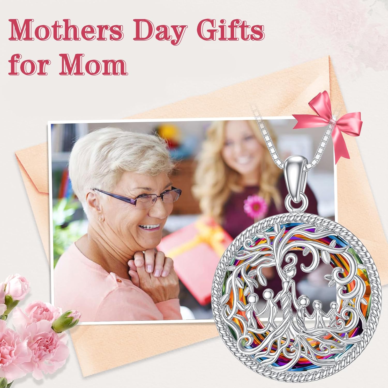 TOUPOP Gifts for Mom Jewelry, Mother and Daughter/Son Necklace 925 Sterling Silver Tree of Life with Austrian Crystal Jewelry for Women, Mothers Day Birthday Gifts - Image 4
