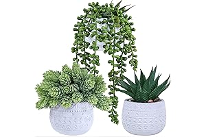 Hanging Succulents: Winlyn's 3-Piece Artificial Aloe Arrangement in Geometric Ceramic Pots