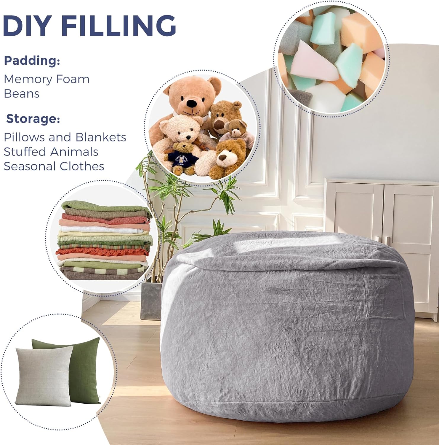 MAXYOYO Bean Bag Chair Cover(Cover Only,No Filler), Washable Soft Cover for Living Room Bedroom