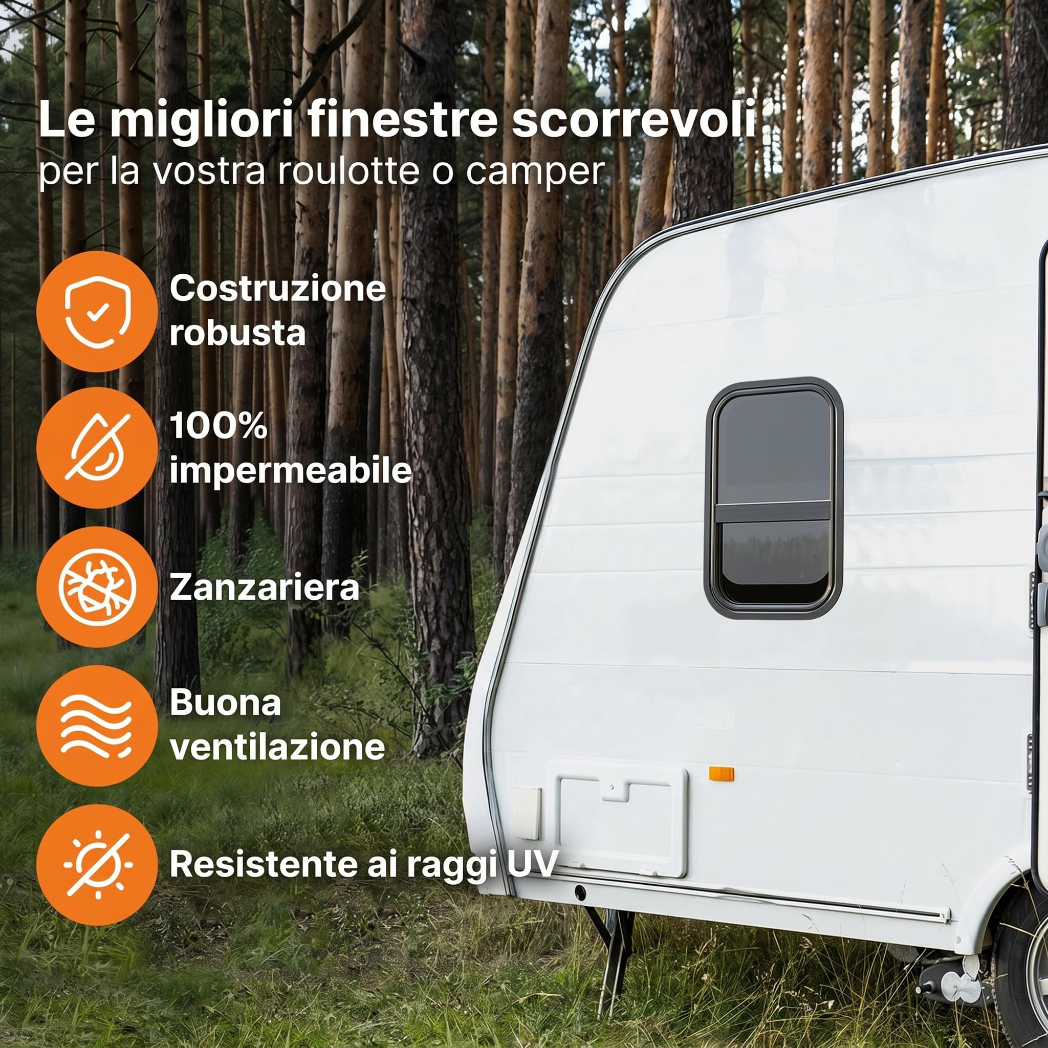 Finestra scorrevole per roulotte, 50 x 30 cm, E4, per camper e roulotte con protezione dagli insetti, vetro di sicurezza colorato, resistente ai raggi UV, finestra laterale per camper con