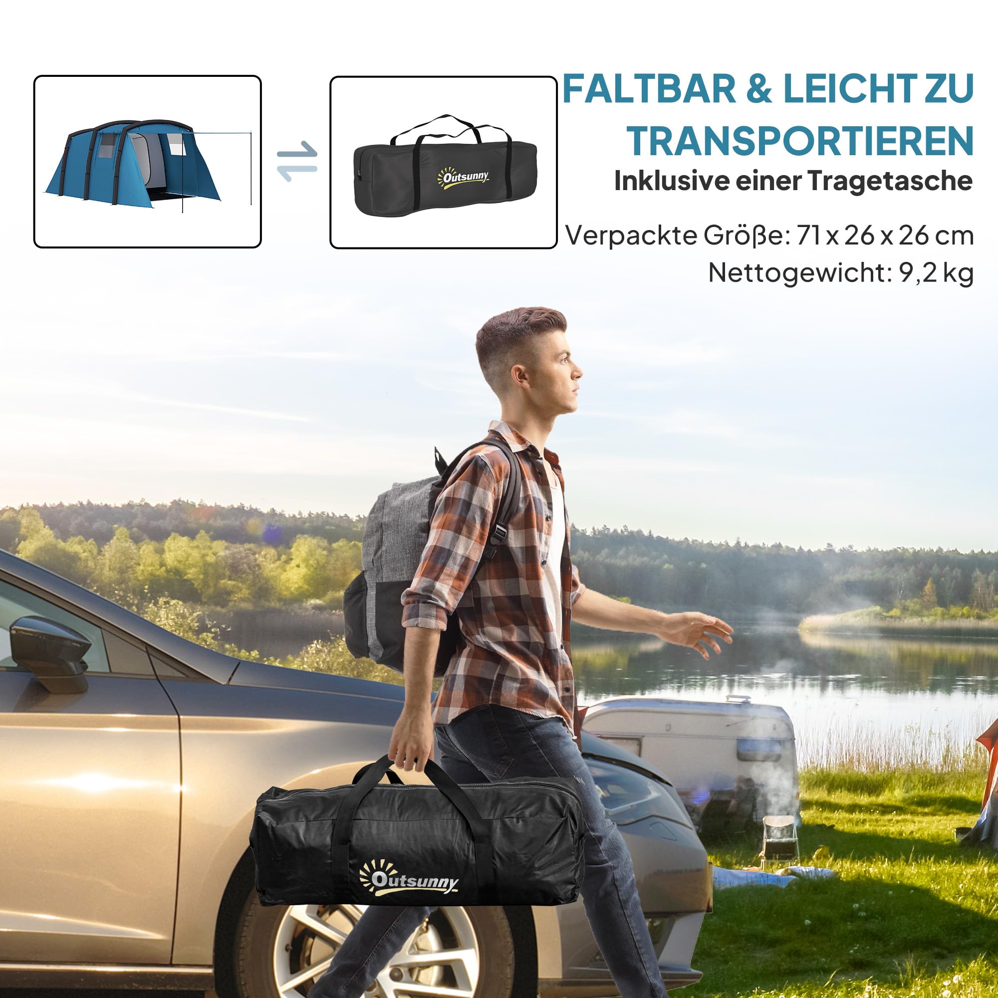 Outsunny Aufblasbares Zelt für 3–6 Personen Outdoor Campingzelt Familienzelt Luftzelt Glamping Zelt für 3 Jahreszeiten mit Luftpumpe UV50+ Winddicht Schneller Aufbau