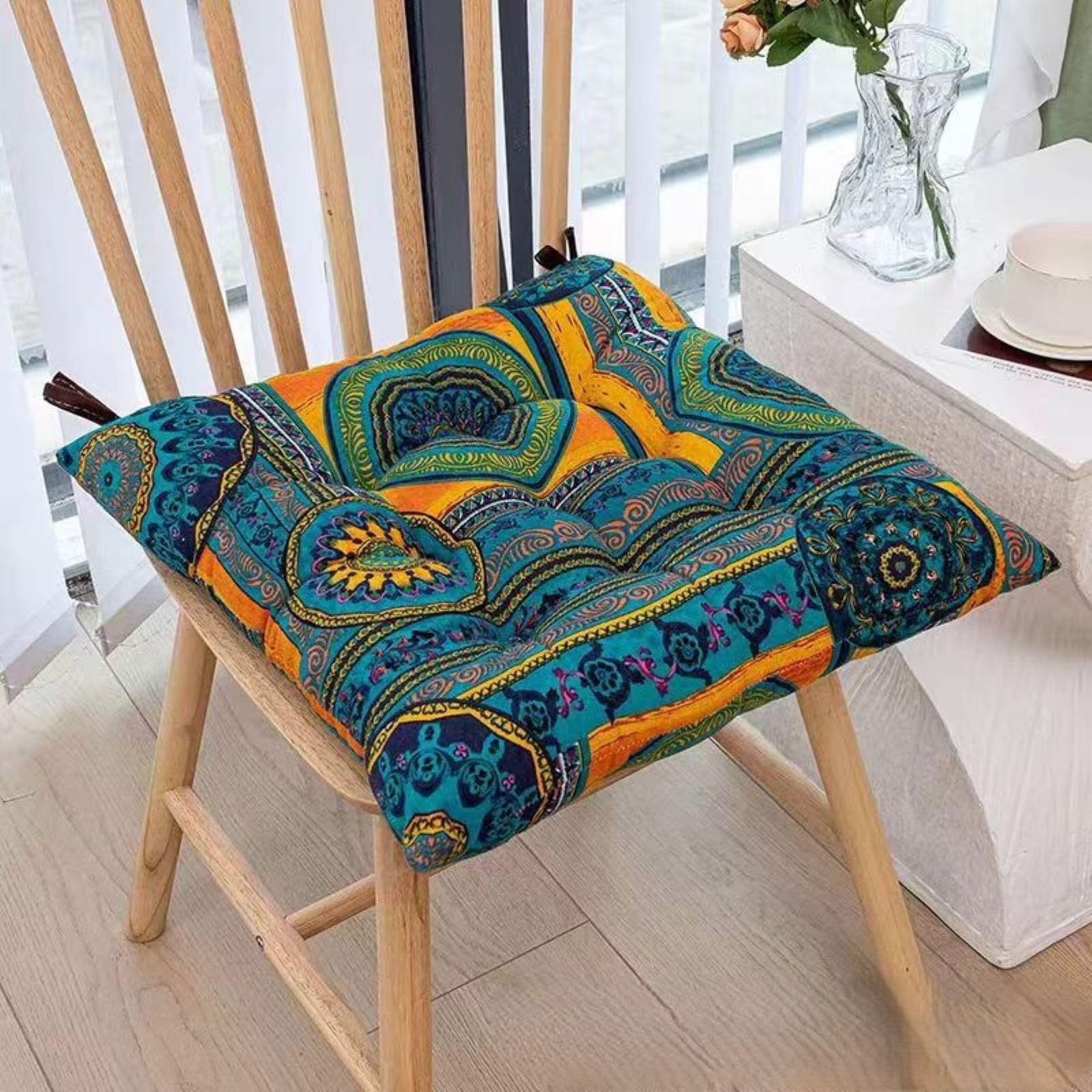 Acsewater A Csewater Moroccan Bohemian Style Square Cotton Linen Cushion, Thickened Yog Meditation Seat Pad, Ideal For B&B, Coffee Shop & Bay Window Decor 40 * 40Cm(1Pcs)