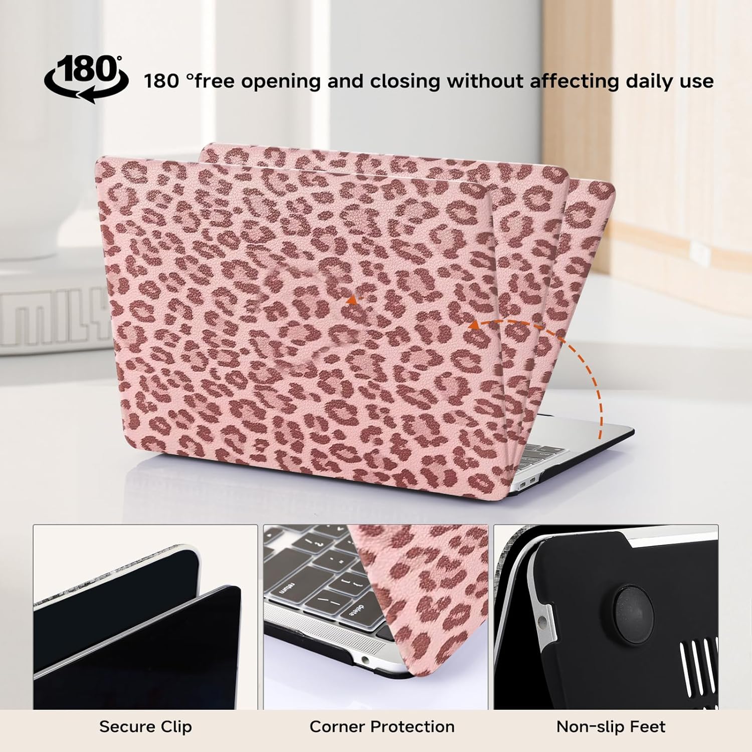 Leopard Print for MacBook Air 13 inch Case 2026-2022 M4 A3240 M3 A3113 M2 A2681,Leather Animal Print for Mac Air 13.6 Cheetah Case&Keyboard Cover for MacBook Air 13-inch Pattern,Leopard Pink - Image 5