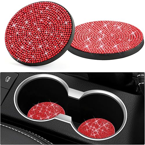 Miniatura 1 de Paquete de 2 posavasos brillantes para automóvil, 2.75 pulgadas, con diamantes de imitación de cristal, antideslizantes, accesorios interiores
