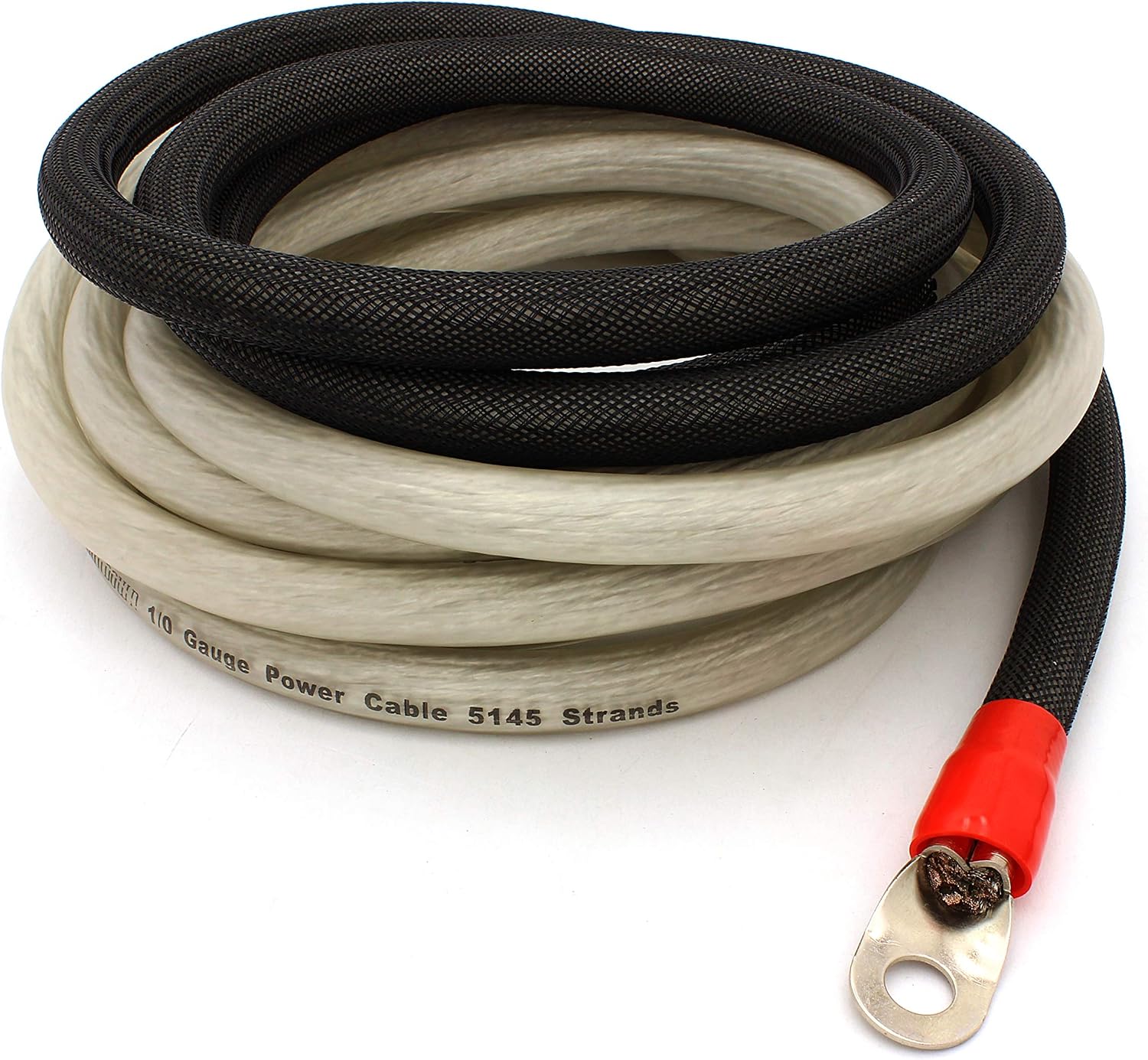 3-foot 1/0 gauge ground wire with pre-installed ring terminal.