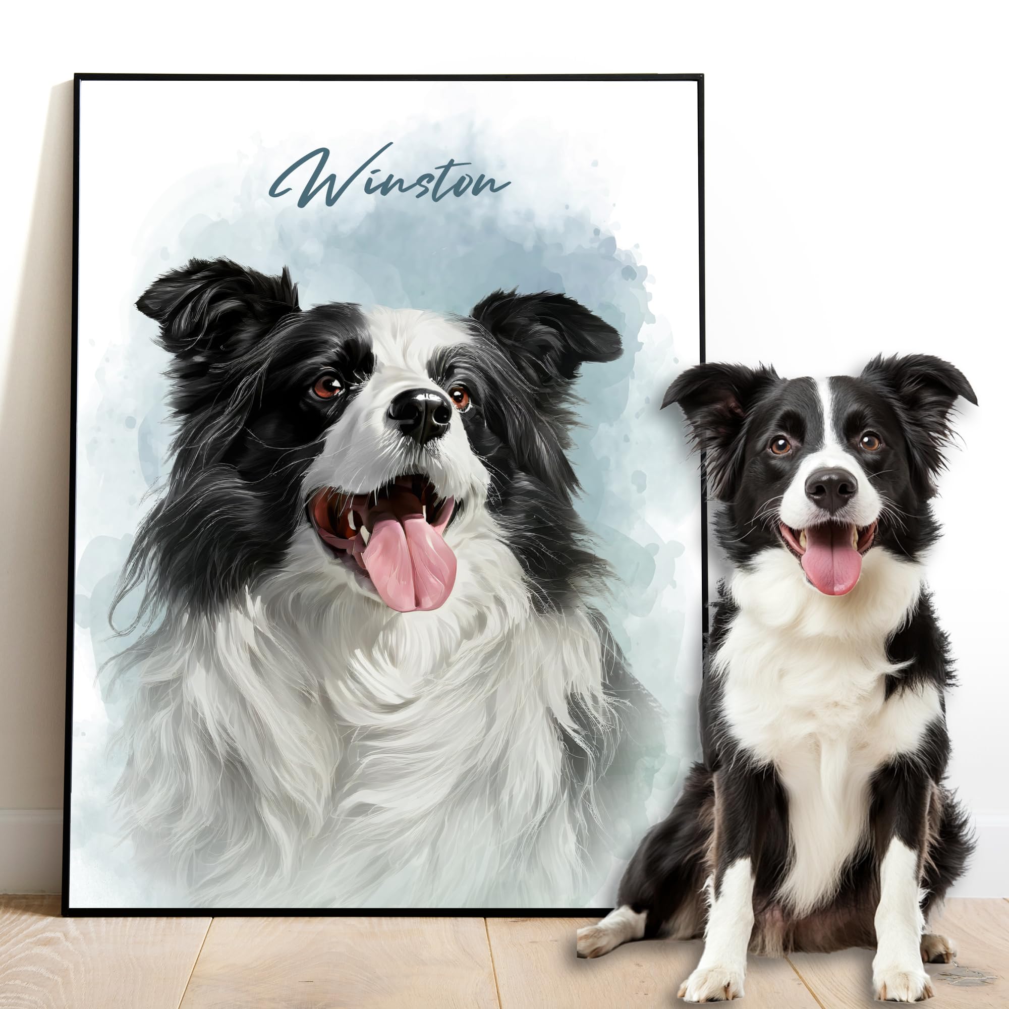 Gleamify Custom Pet Portrait from Photo,Cat/Dog Memorial Gifts,Personalized Dog Wall Art in Watercolor Style(Classic)