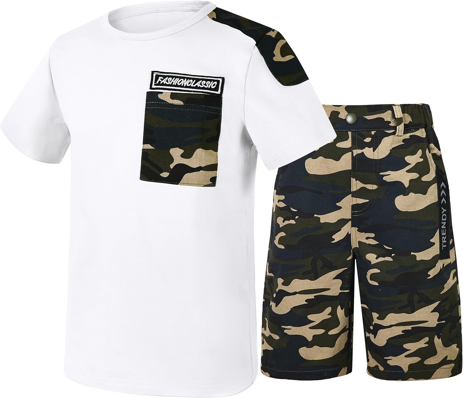 Boy Summer Clothes Kids Casual 2 Piece Outfit Cotton T-Shirt Camouflage Shorts Set