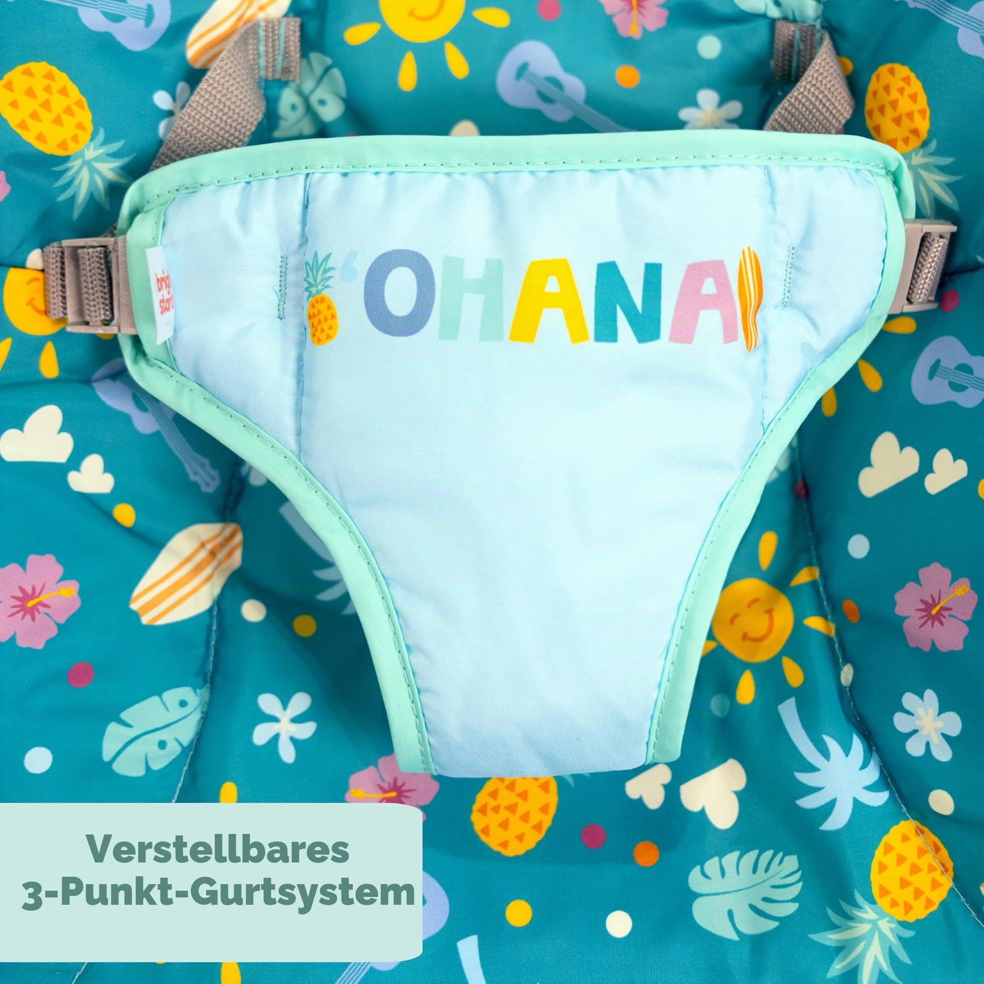 Bright Starts Disney Stitch Ohana Paradise Vibrierende Baby-Wippe, Abnehmbarer Spielbogen, 2 Spielzeuge enthalten, für 0-6 Monate