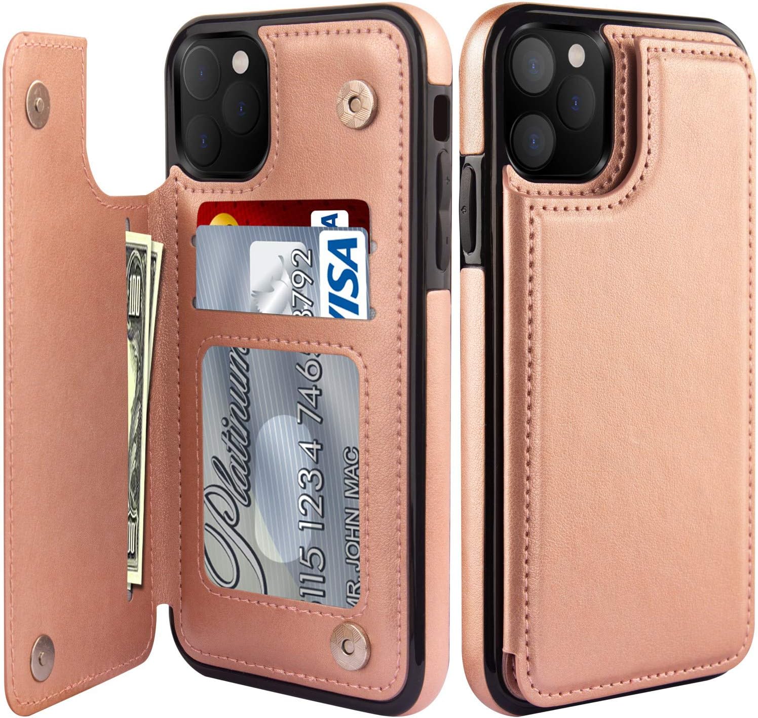 LETO for iPhone 11 Pro Case,Leather Wallet Case Flip Folio Cover with Kickstand Card Slots for Girls Women,Protective Phone Case for iPhone 11 Pro 5.8" Light Brown