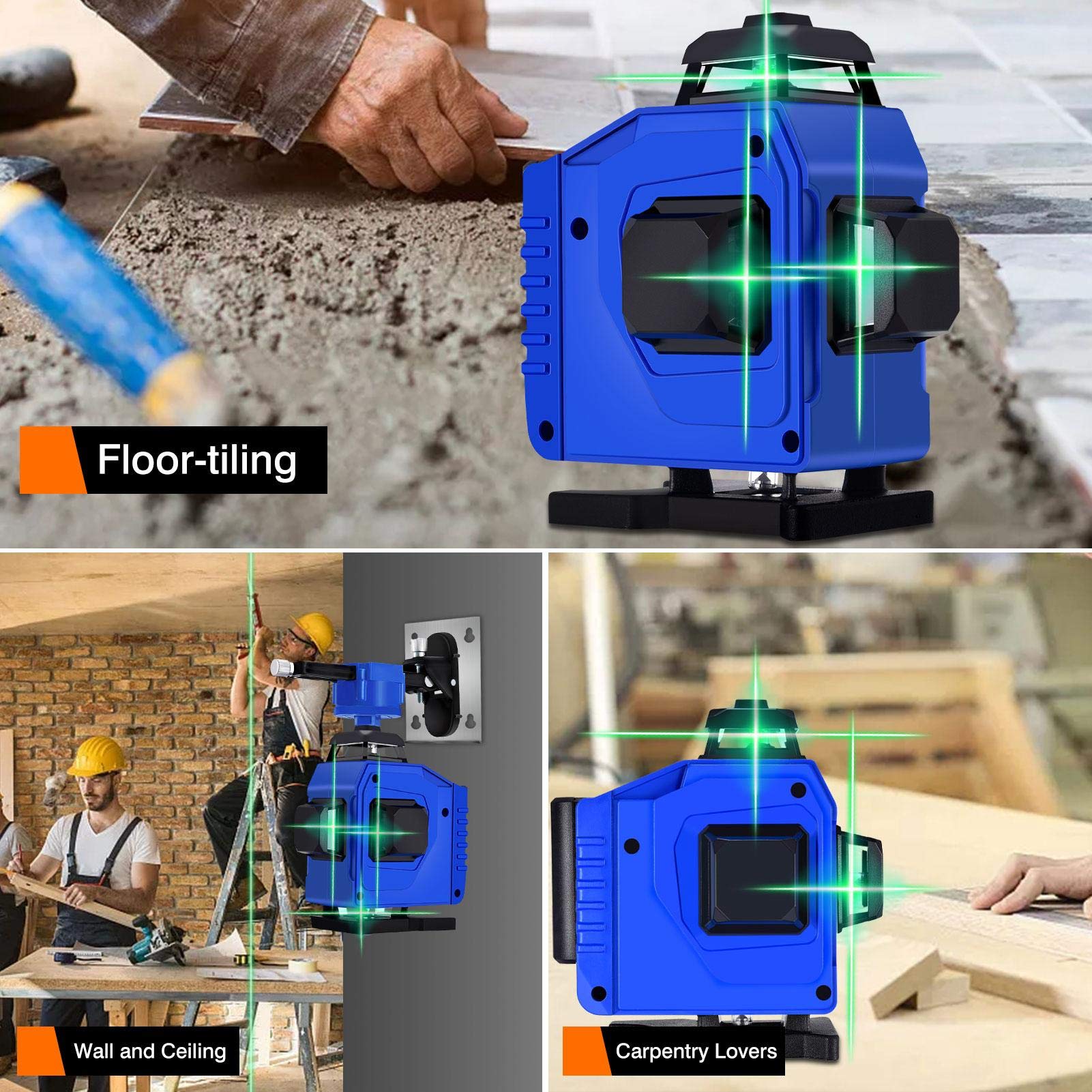 4X360° 4D Nivel Láser Ver16 Líneas Autonivelante Bateria Nivelador Láser, 360°horizontal Y Vertical IP54 Con Dos Litio Alta 5800mAh Y Soporte Pared, Para Interiores Y Obra | 360°horizontal Y Vertical IP54 Con Dos Litio Alta 5800mAh Y Soporte Pared, Para I