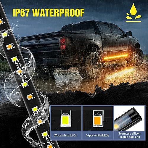 Miniatura 7 de Nilight Luces LED para estribo para camión, 2 unidades, luz lateral de 48 nch con cortesía blanca y secuencial ámbar intermitente, kit de tiras de