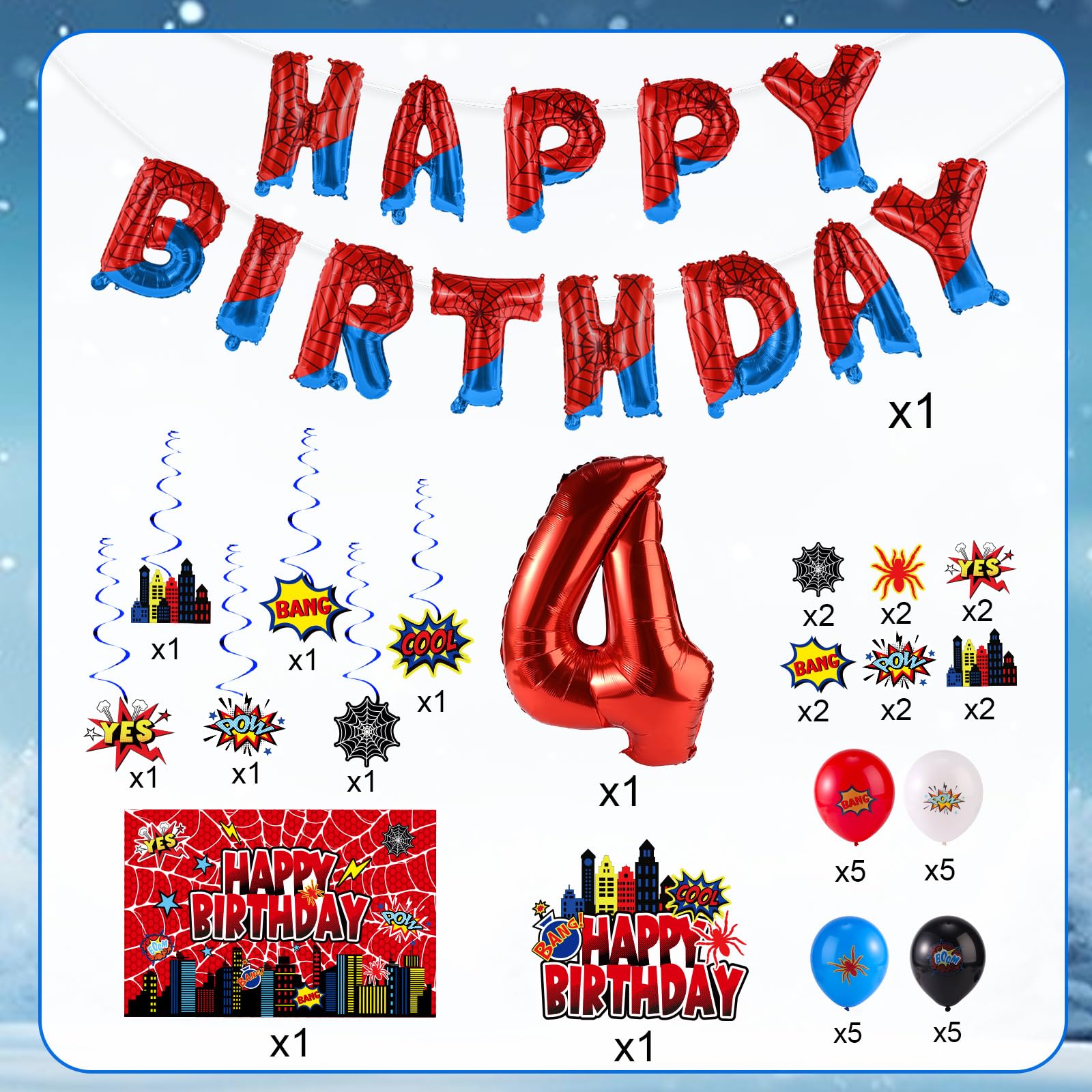 Lot De 16 Ballons D'anniversaire En Latex – Motif Araignée Et Chiffres – 30,5 Cm – Rouge, Noir, Bleu – Décoration De Fête