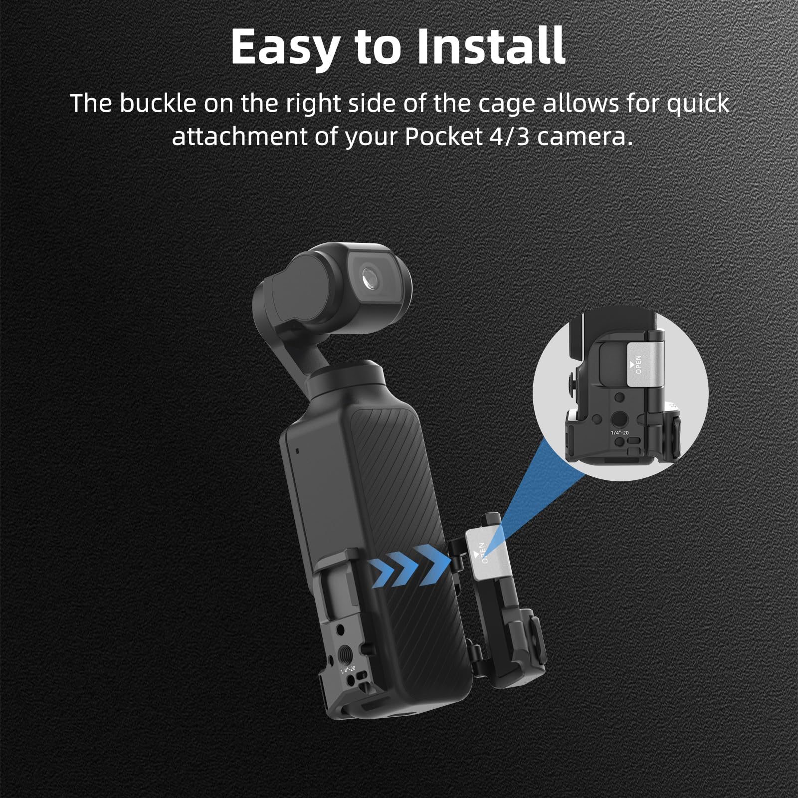 Nitze Adattatore di Espansione per DJI Osmo Pocket 4/3, Pocket 4/3 Cage con Cinturino da Polso, Slitta a Contatto Freddo, Dito Pieghevole e Supporto a Sgancio Rapido Action - T-D05B
