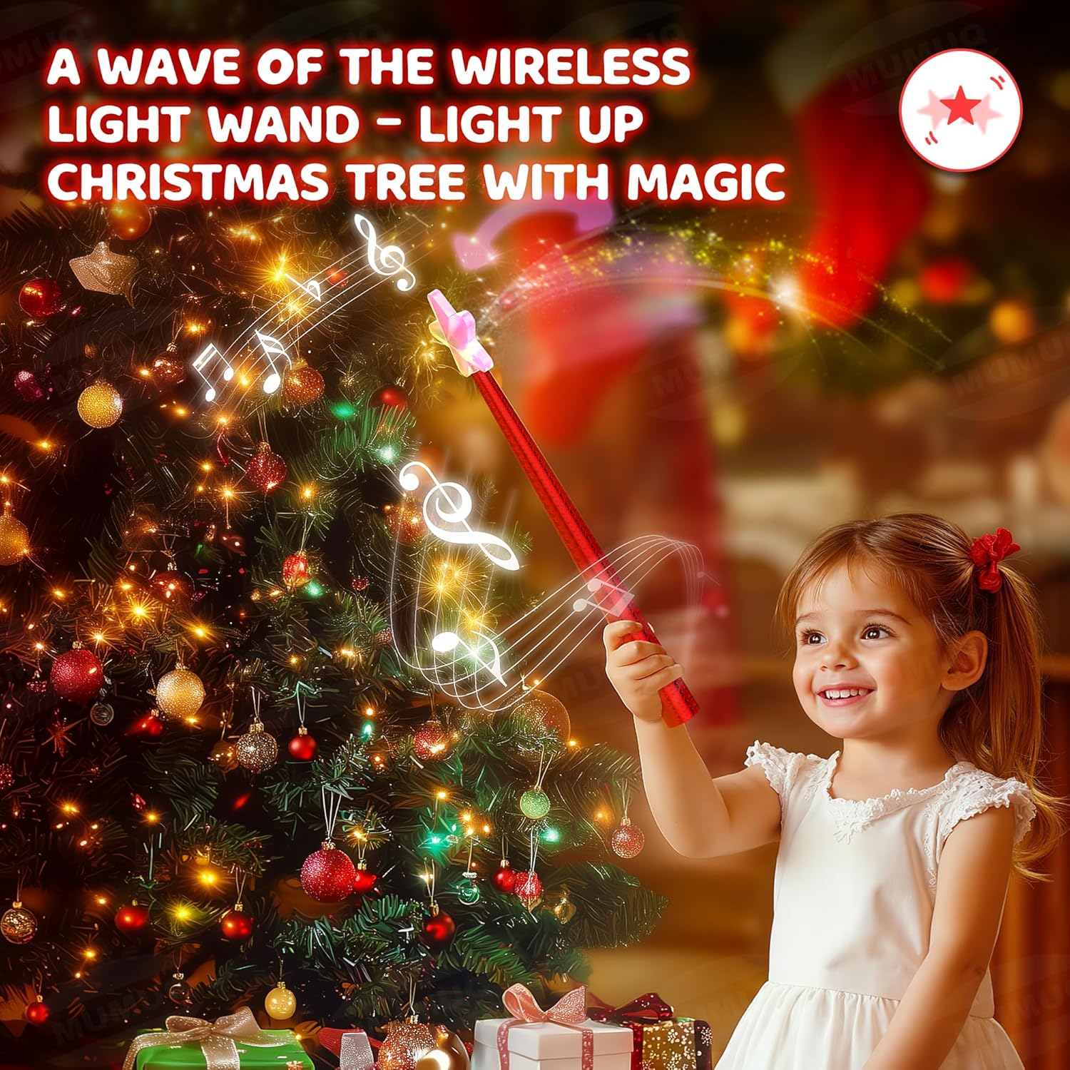 Magic Christmas Light Wand Wireless Magic Remote Wand Switch Kit with Music Surpised for Kids Remote Control Outlet Switch for Christmas Tree Lights Decor String Lights Indoor/Outdoor, Fiery Red