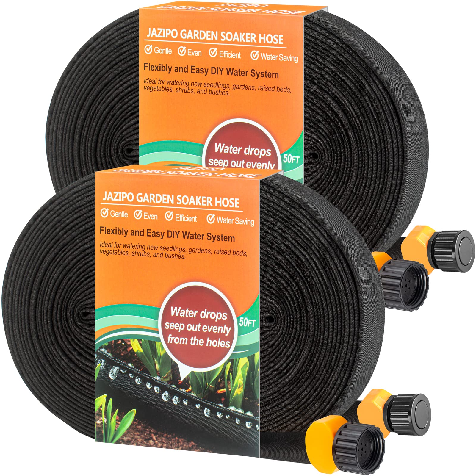 JAZIPOPremium Soaker Hose 100ft - Efficient Garden Drip Irrigation System - Heavy Duty Watering Hose Water-Saving, Linkable Sprinkler Hose, Garden Hose Kit for Consistent Watering (50ft x 2Pack)