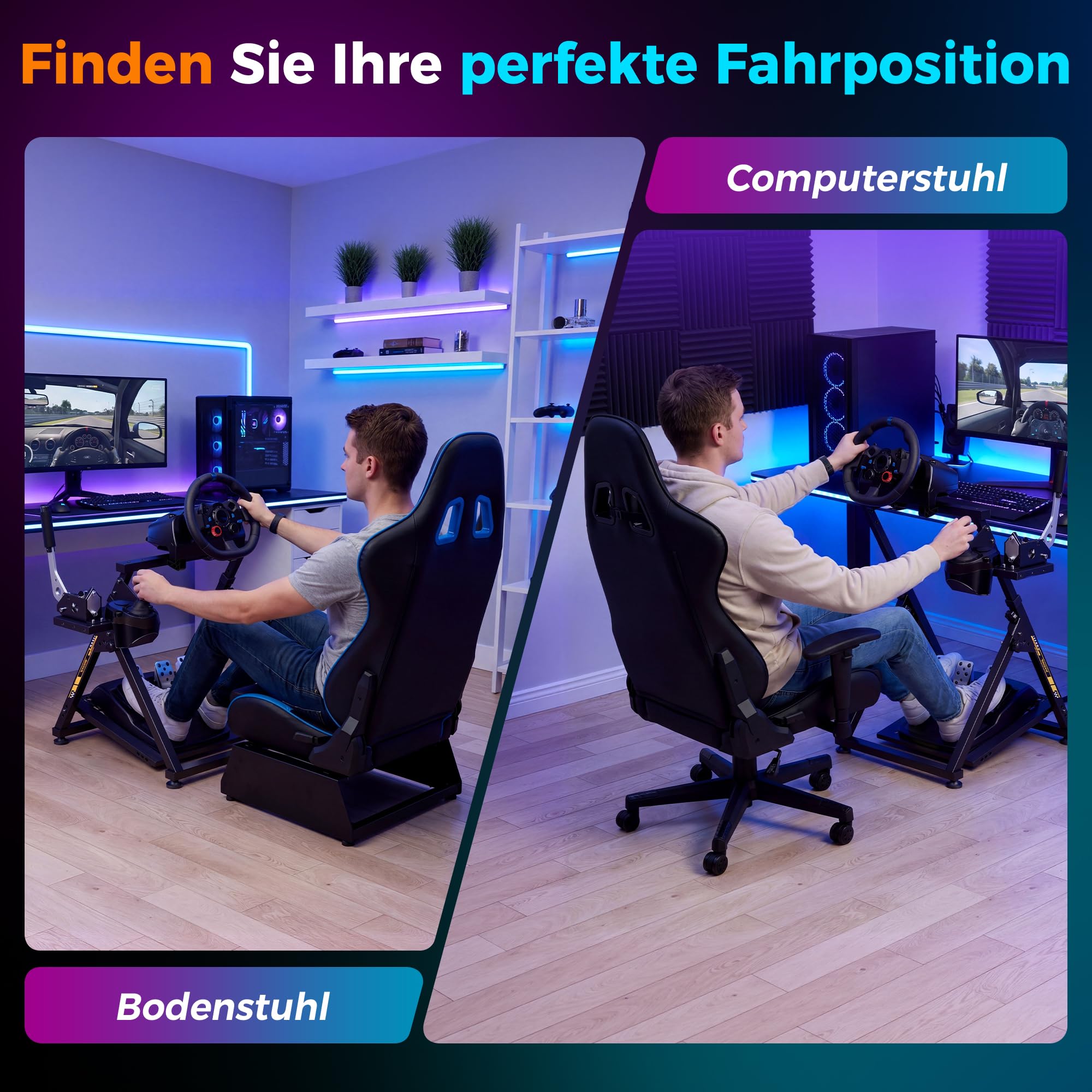 Hochkompatible Lenkradständer für Lenkrad, Faltbarer Gaming Wheel Stand Racing Lenkrad Halterung 31 Loch Lenkradplatte & 26 Loch Schalthebelplatte, Breit Höhenverstellbar Und Mit Trinkhalterung